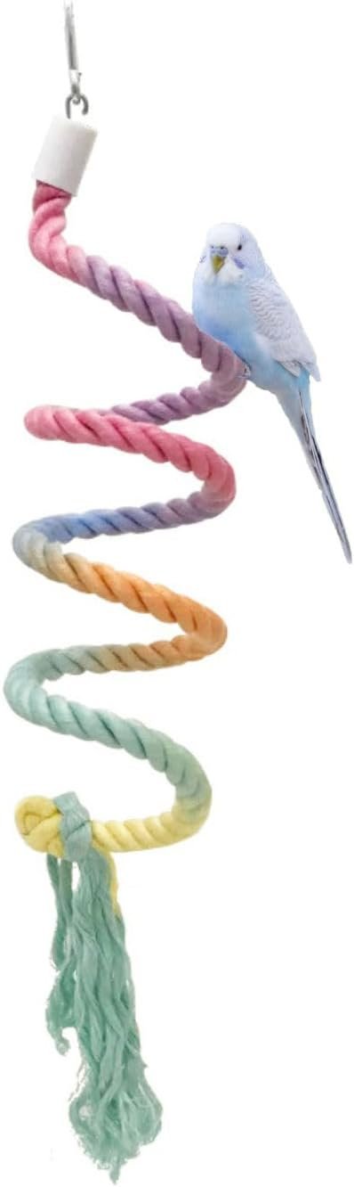 31.5″ Bendable Bird Perch Cotton Rope Rainbow Bird Toy Twistable Ladder Swing Gym for Parakeets Cockatiels Conures Lovebirds
