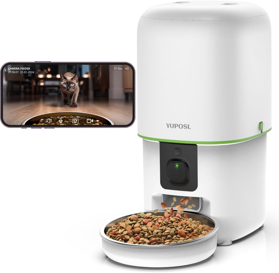 Automatic Cat Feeder with Camera – 5G WiFi Auto Cat Food Dispenser, 1080P HD Video with Night Vision, 1-15 Meals, 1-99 Portions, 2-Way Audio, Keeps Food Fresh, 4L Timed Pet Feeder Also for Dogs