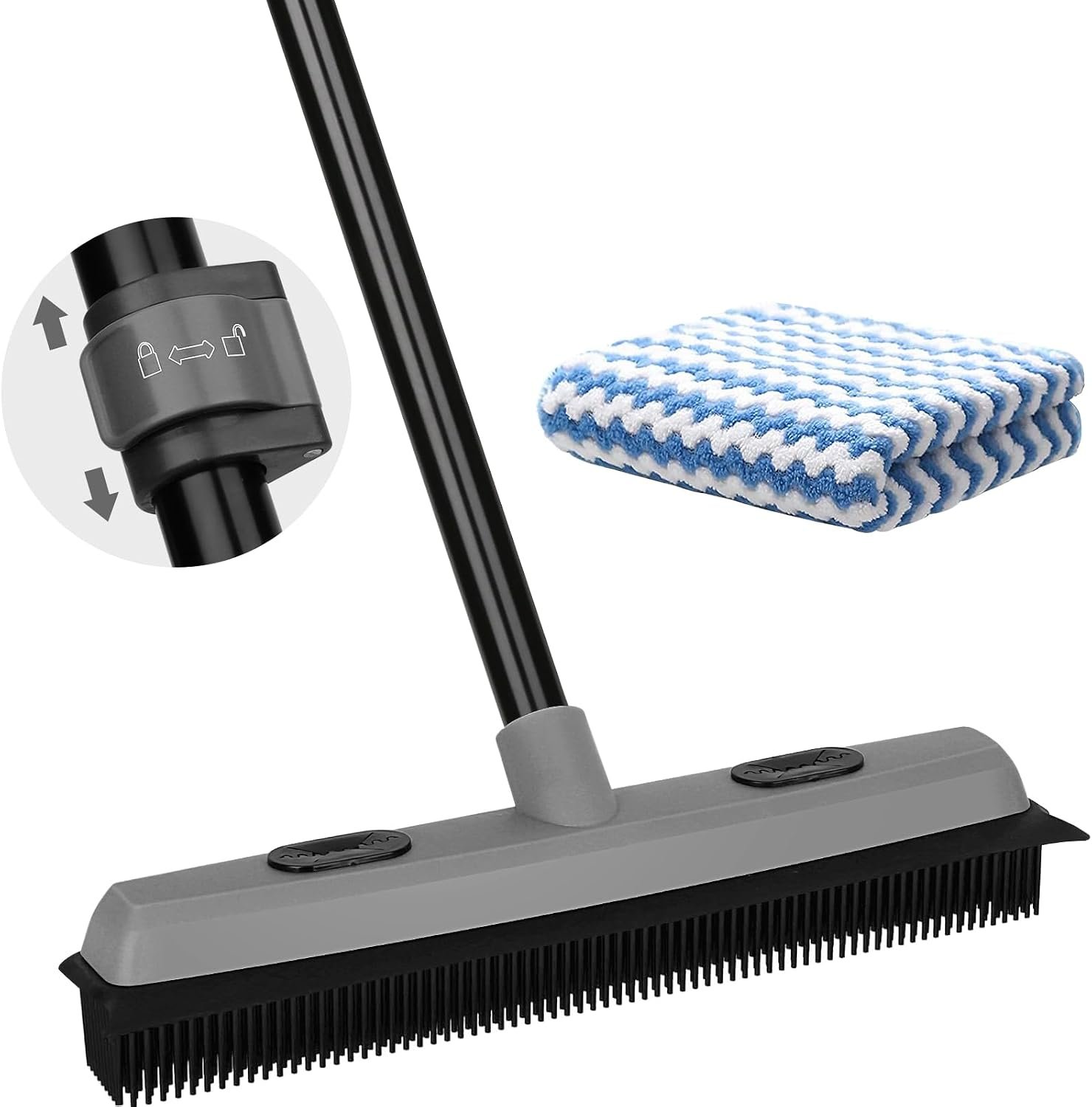 Pet Hair Removal Rubber Broom with Squeegee with 59″ Long Handle
