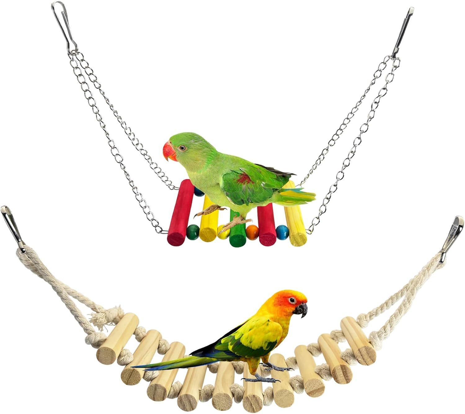 PINVNBY 2 PCS Bird Rope Ladder for Cage Bird Bridge Swing Hammock Toys