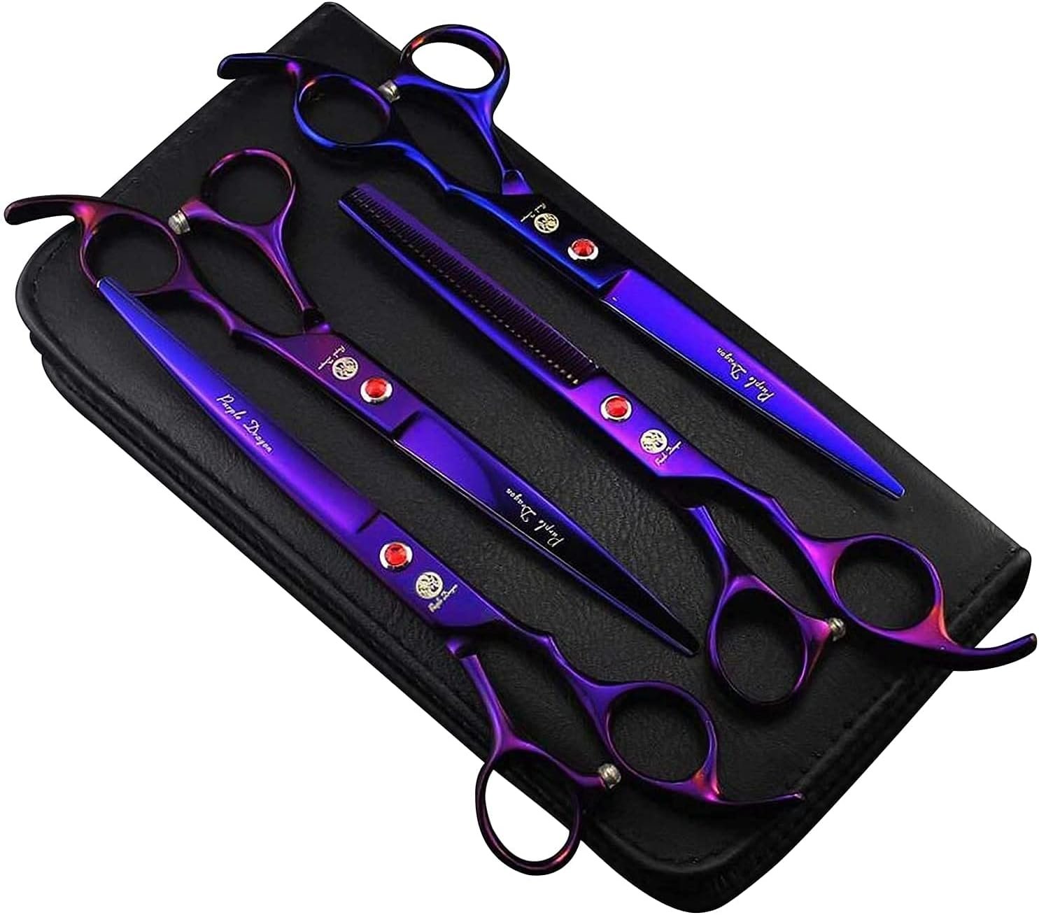Purple Dragon Professional 7.0 inch Dog Grooming Scissors Set with Silencer