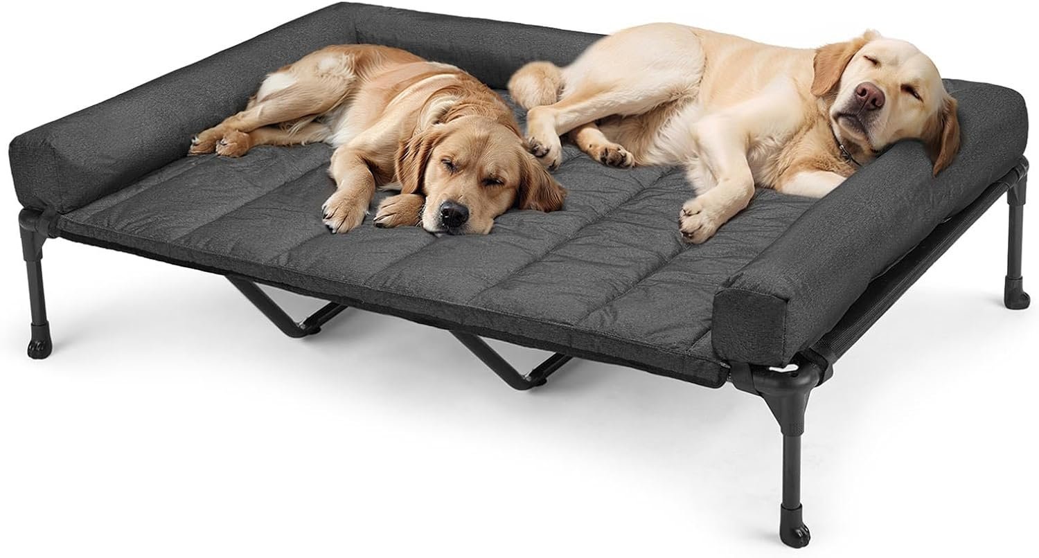 Veehoo Outdoor Elevated Dog Bed with Waterproof Bolster Cushion, Cooling