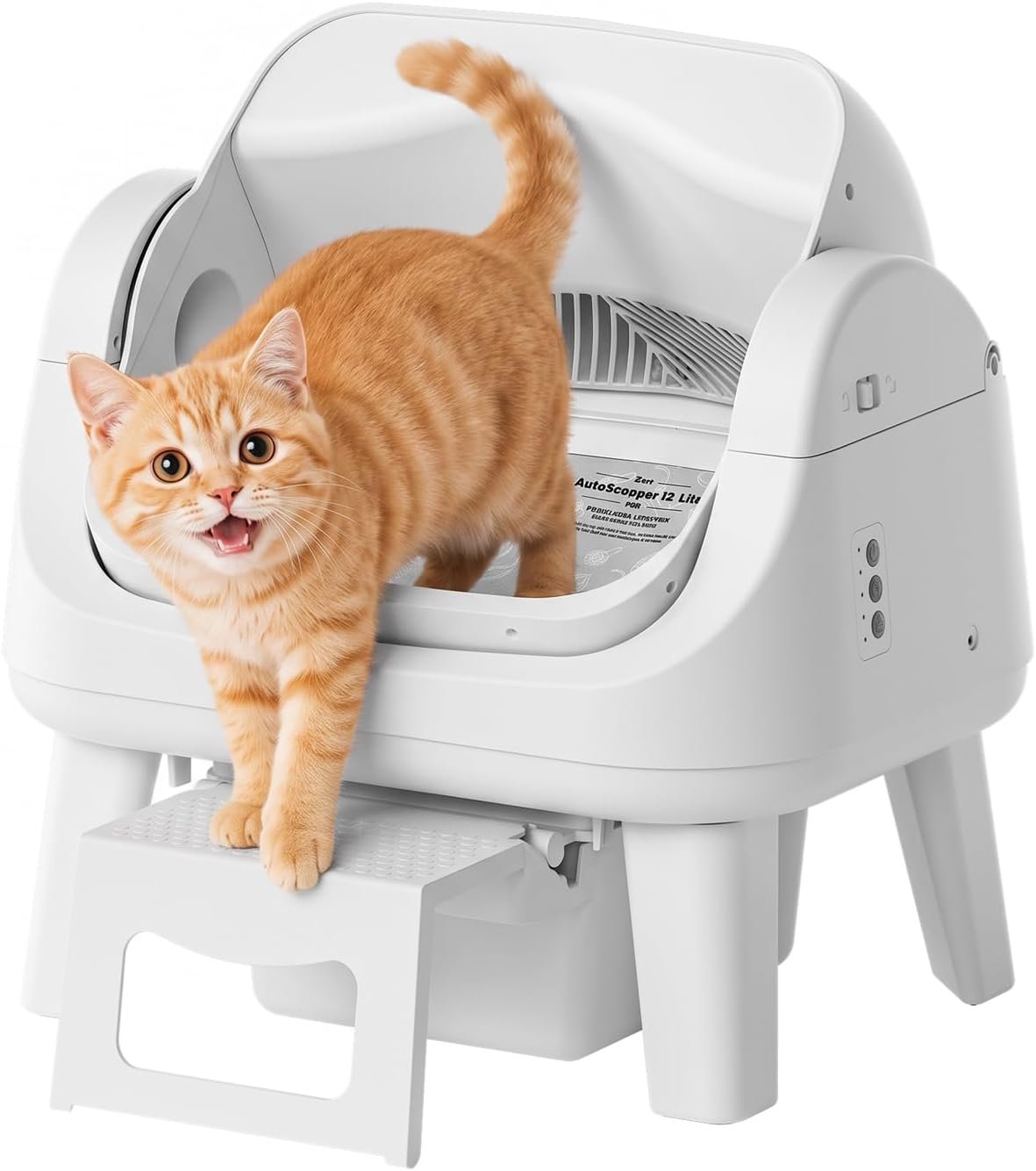 Automatic Cat Litter Box, Cat Litter Box Automatic Cleaning with Easy-Access Step for Cats 3–18 lb, Self Cleaning Cat Litter Box with 8L Waste Bin, No App