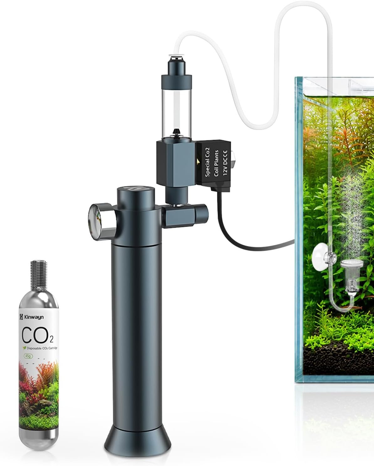 Desktop Aquarium Complete CO2 kit with Solenoid, 45g CO2 Cartridge