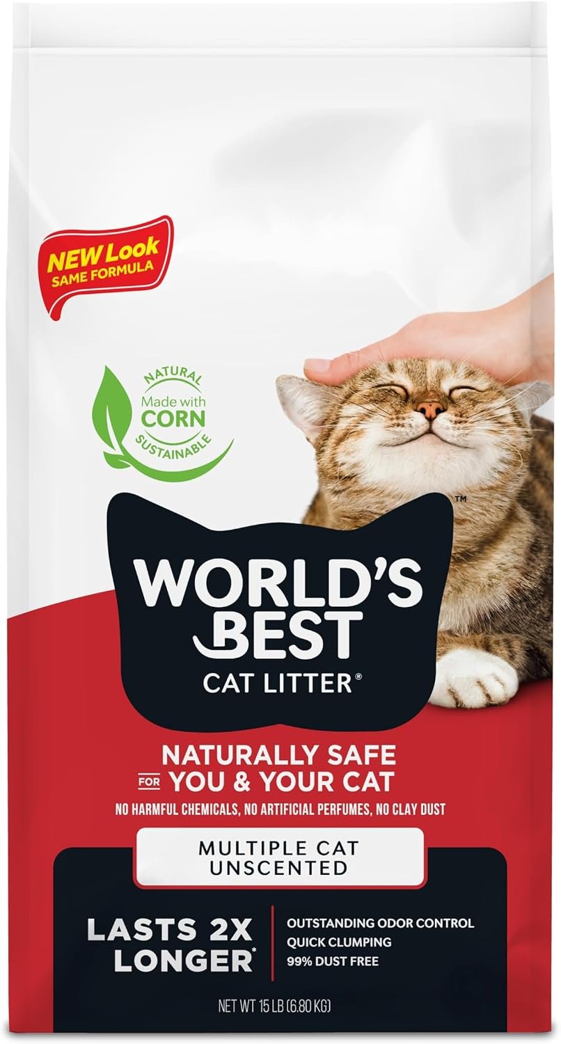 World’s Best Cat Litter, Multiple Cat, Unscented, Odor Control, 15 lb Bag