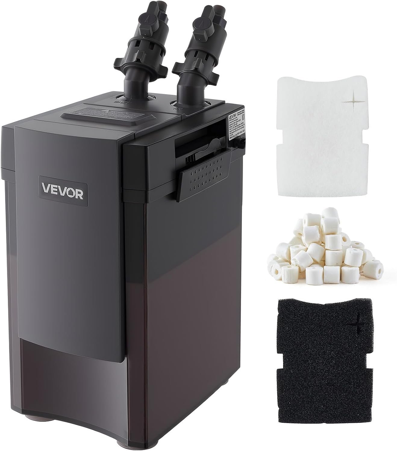 VEVOR 396GPH Canister Filter, 4-Stage External Aquarium Filter with Powerful Pump, Water Circulation Cleaning Machine with Media for Large Fish Tanks and Aquariums Up to 125 Gallons, for Freshwater