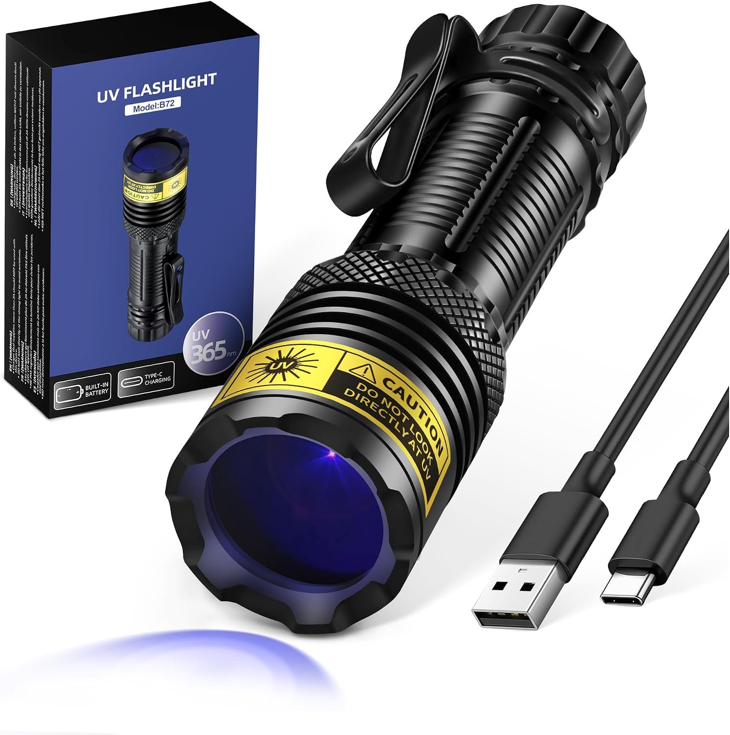 UV Flashlight USB-C Rechargeable 365nm, Mini Black Light Flashlight