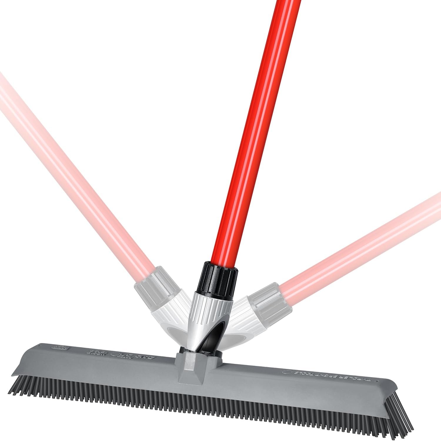 2-in-1 Silicone Rubber Broom Carpet Rake and Squeegee – Swivel Pet Hair Removal Broom – 4 Piece Handle – Slanted Side Bristles for Corners – Multipurpose Rubber Broom for Carpet, Hardwood Floor, Tile