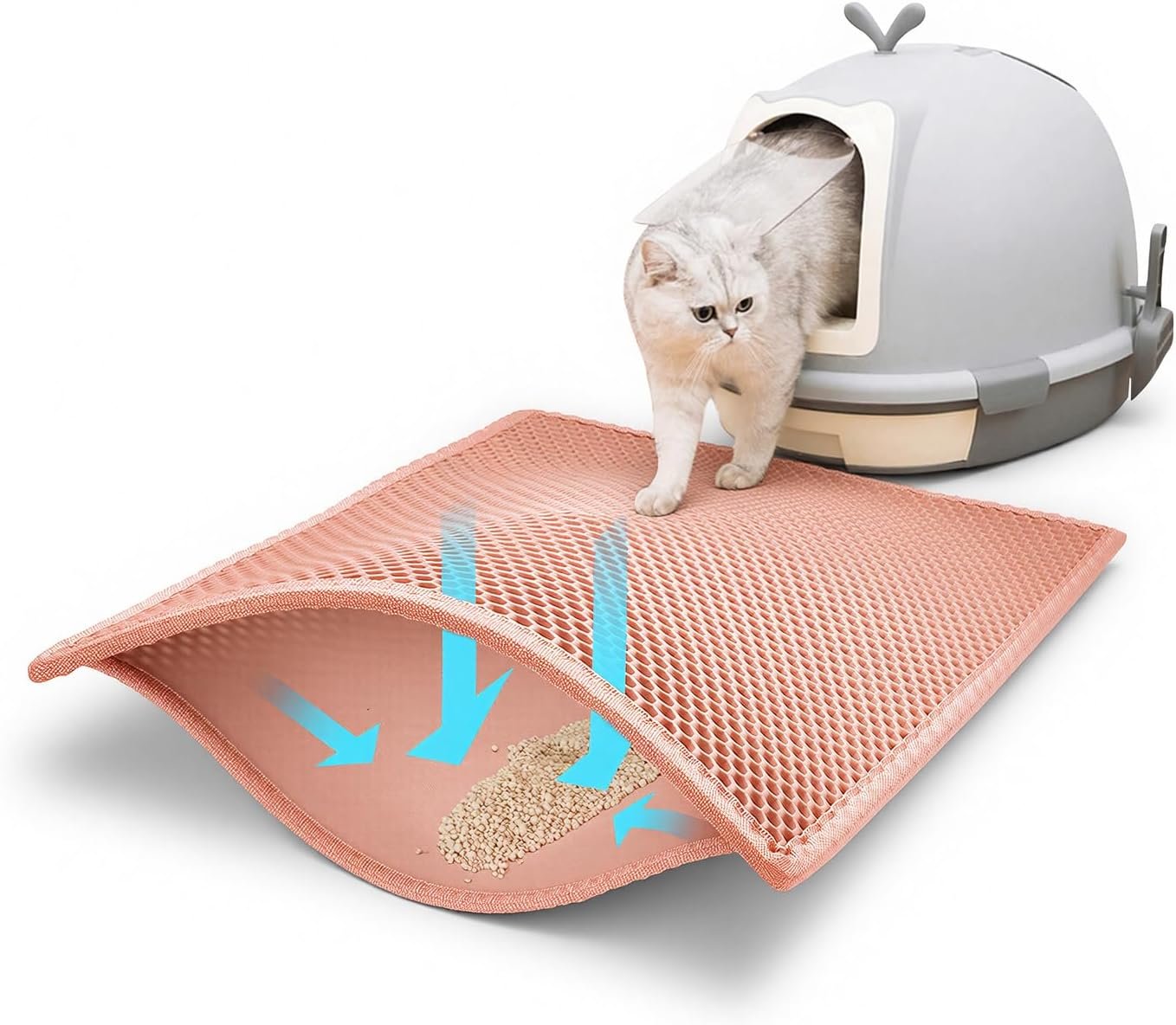 Pieviev Cat Litter Mat, Double-Layer Waterproof Design, 24″ x 15″ Coral Red