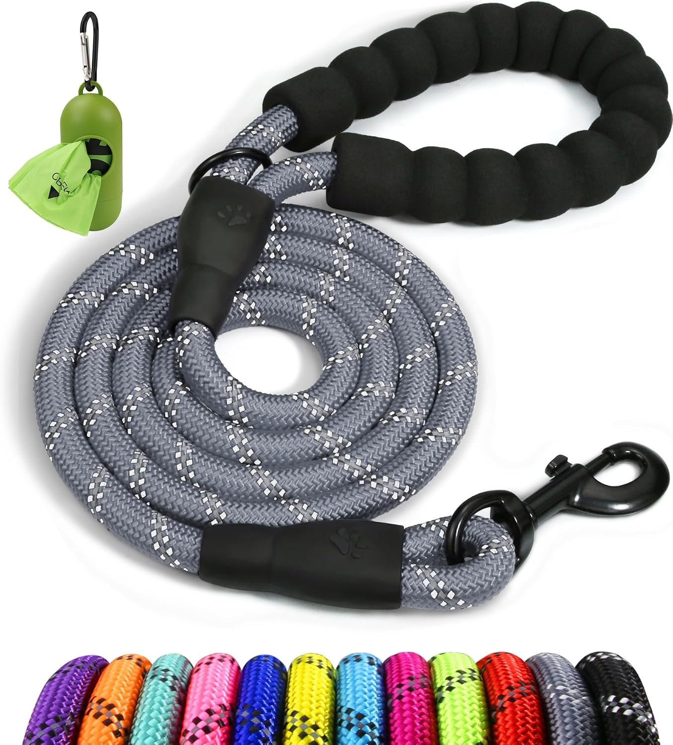 Taglory Rope Dog Leash for Medium Large Dogs, 6 FT Padded Handle, Grey