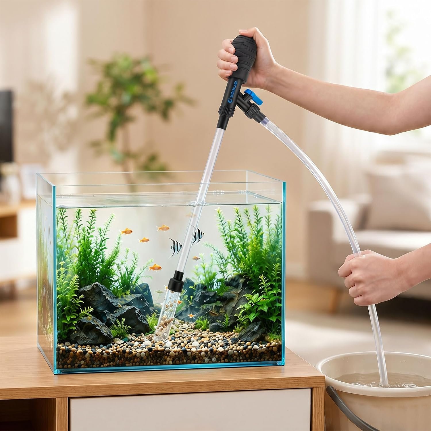 Small Aquarium Gravel Vacuum, Manual Siphon Water Changer for 3-10 Gal