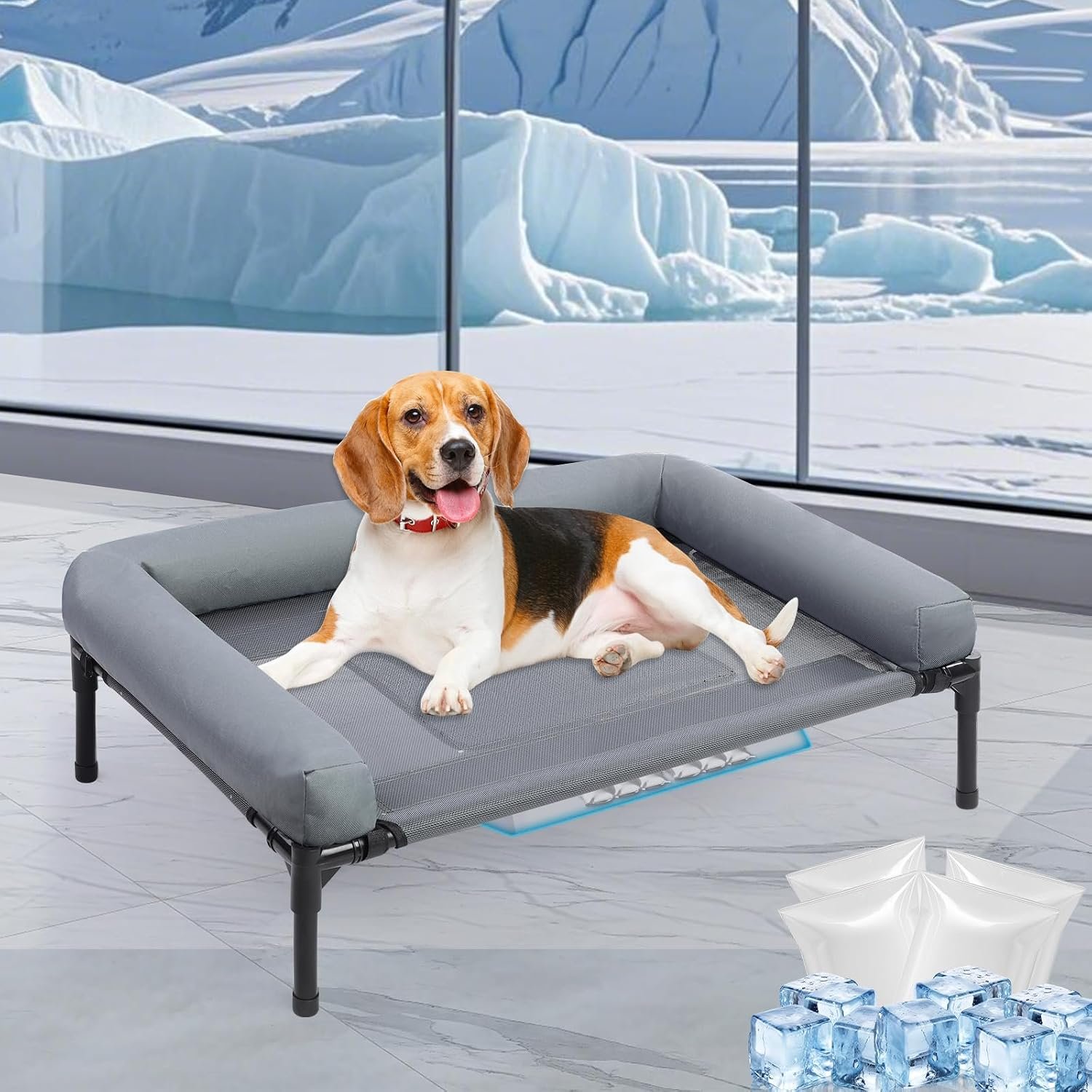34” Cooling Elevated Dog Bed with Pillow Breathable Dog Cot Beds(Small)