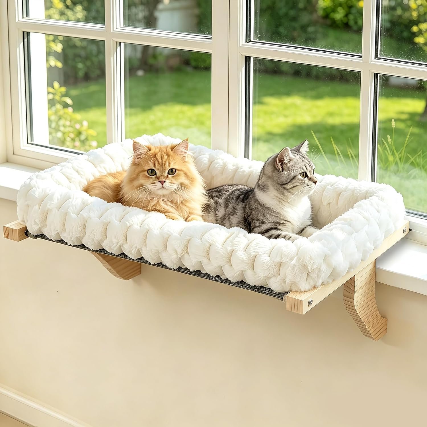 Zoratoo Cloud-Soft Wooden Cat Window Sill Perch with Zipper Cushion,L White