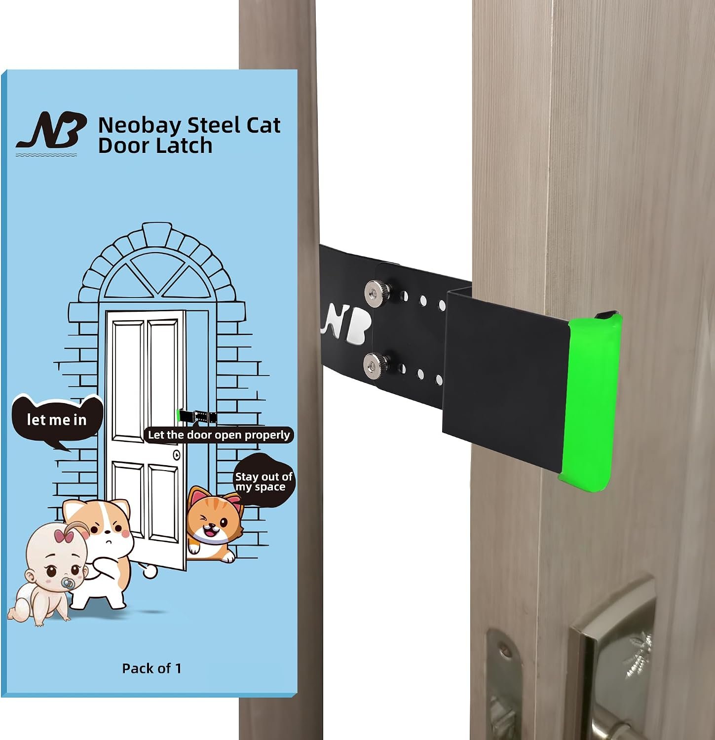 Neobay Steel Cat Door Latch, Adjustable Door Prop, Keeps Dogs Out