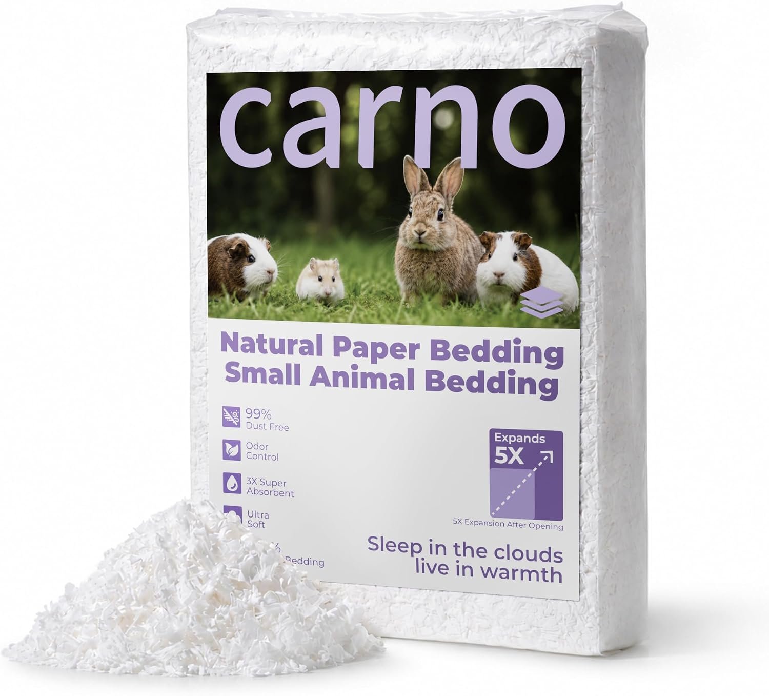 CARNO Hamster Paper Bedding, 99% Dust Free Odor Control 64L