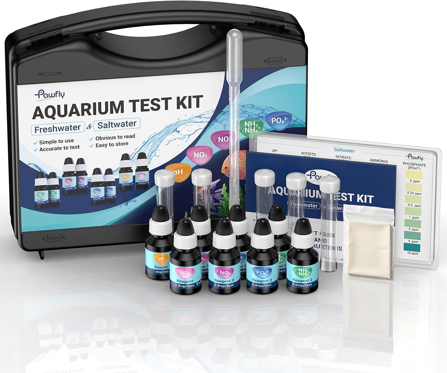Pawfly 5 in 1 Aquarium Water Master Test Kit for Freshwater & Saltwater