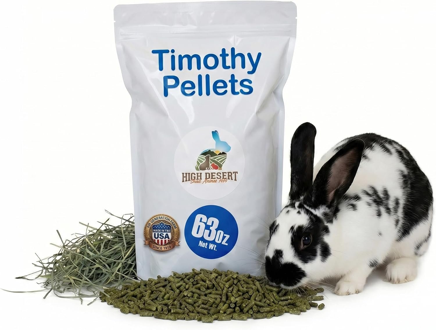 High Desert Timothy Hay Pellets for Rabbits, Guinea Pigs, Small Pets, 63 oz