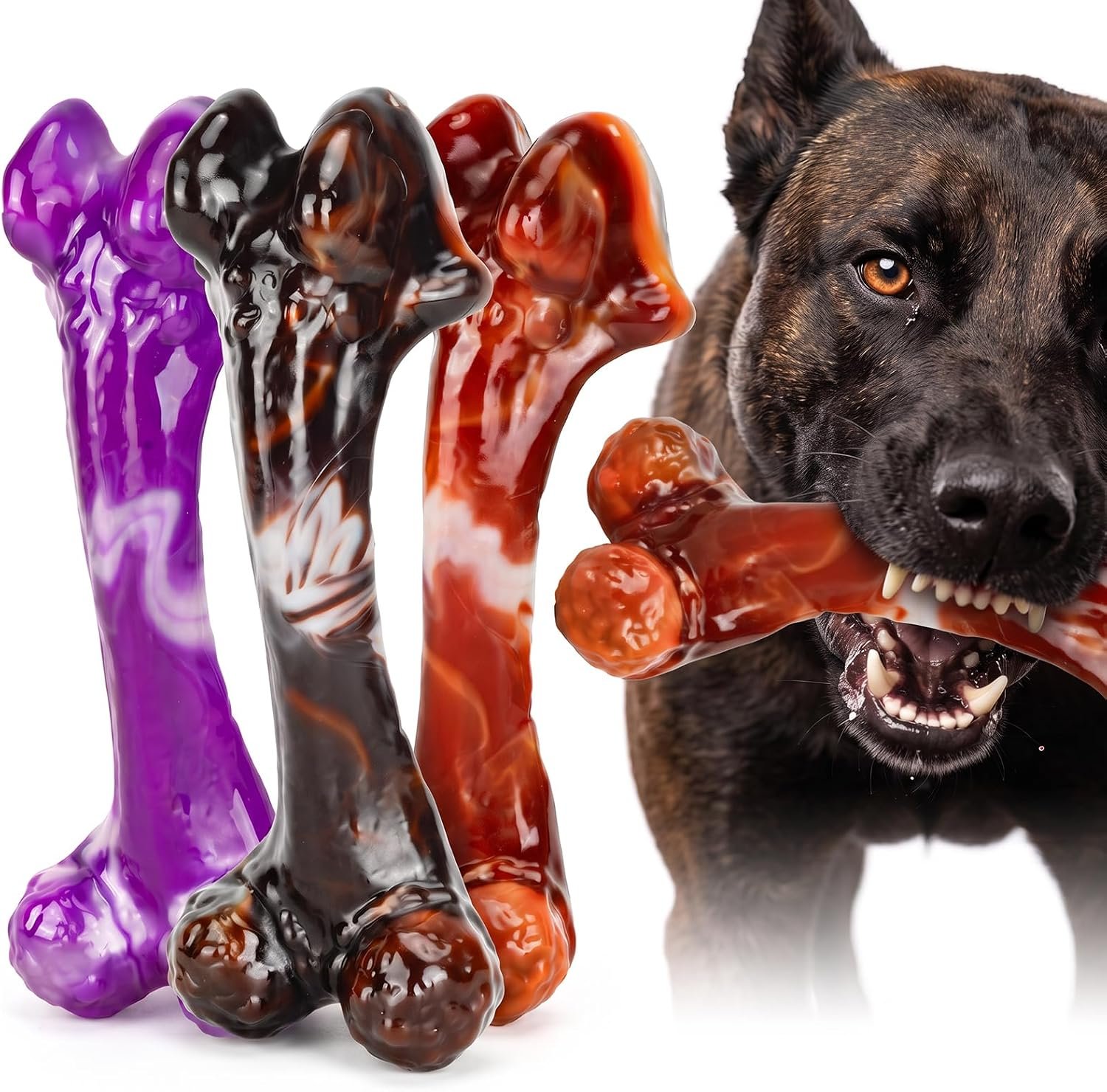 3-Pack Tough Dog Bone Chew Toys for Aggressive Chewers, 25–90 lbs