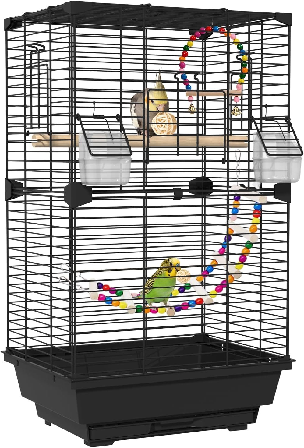 24.8 in Bird Cage, Medium‑Small Parakeet Cage with Expansion Ports(Black)