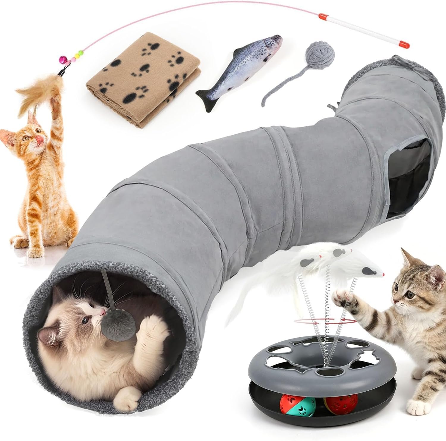Cat Tunnels for Indoor Cats, 6-in-1 Interactive Cat Tunnel Toys for Kitten
