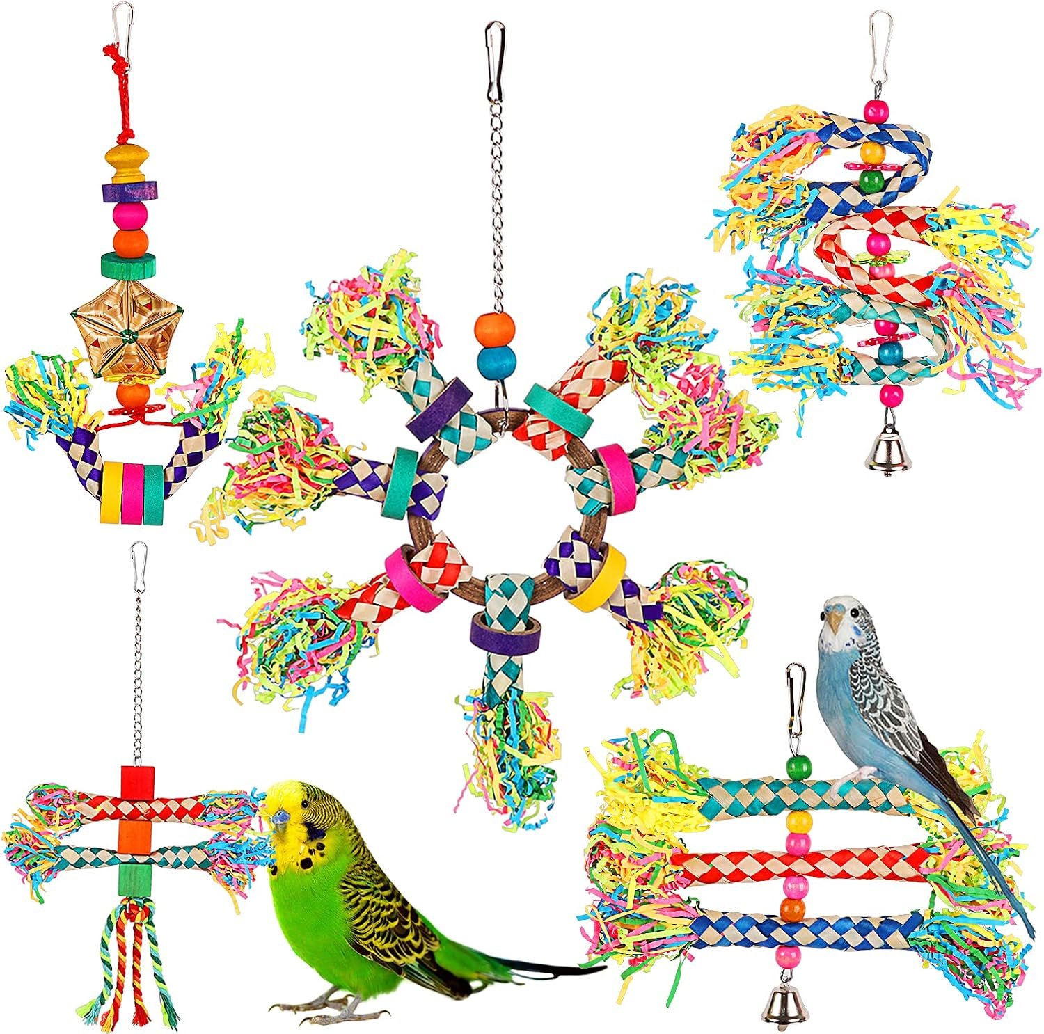 5 Pcs Bird Toys, Foraging and Shredding Toys for Small to Medium Parrots