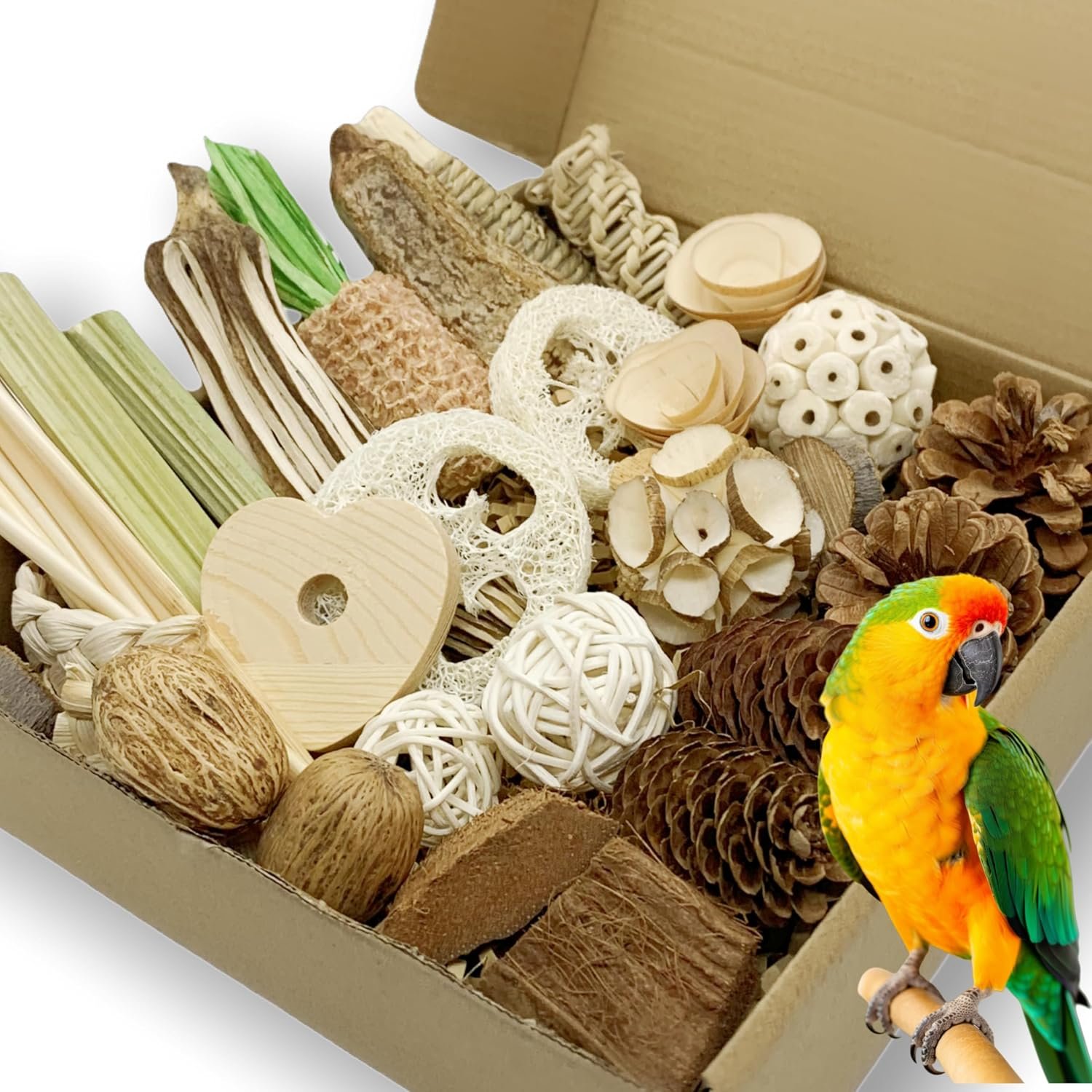 40PCS Natural Foraging & Chew Parrot Toys, Shredding Box for Birds