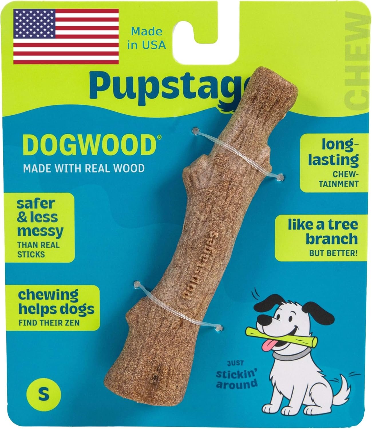 Pupstages Dogwood Stick Dog Chew Toy, Made in USA, Small, 5.4″