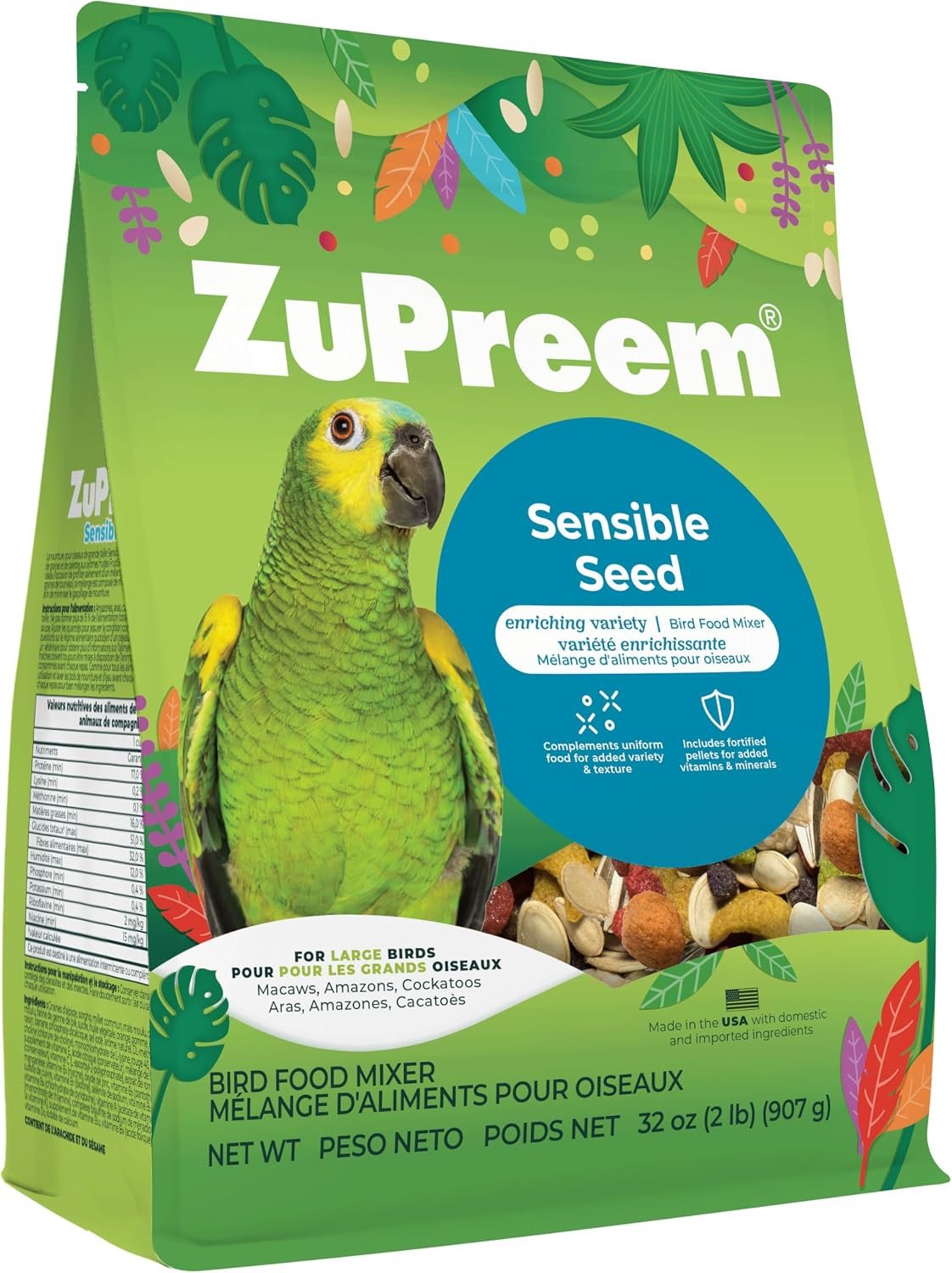 ZuPreem Sensible Seed Cockatoo & Macaw Food, Variety Mixer, Large, 2 lb
