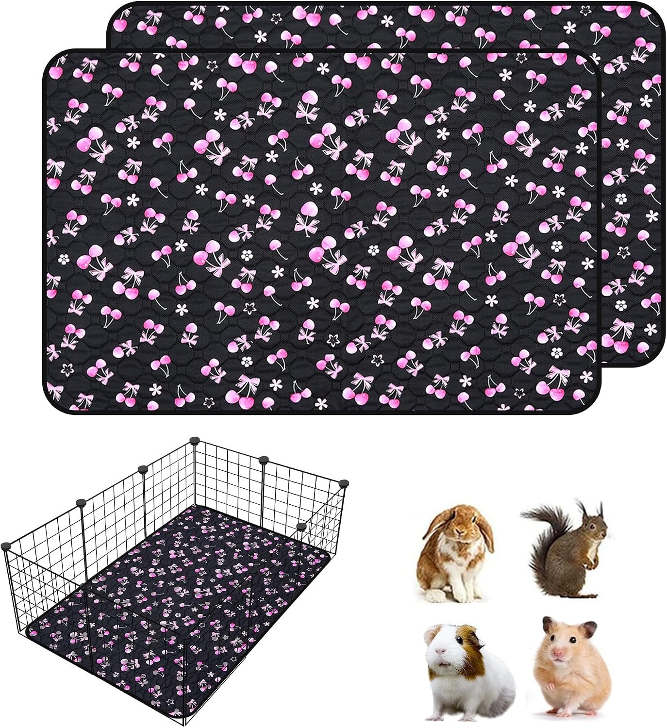 2 Pack Waterproof Guinea Pig Cage Liner, 24″ x 36″ Washable Reusable Guinea Pig Liner, Super Absorbent Leak-Proof Pet Pee Pad Mats for Guinea Pigs Rabbit Chinchilla Bunny Hamster