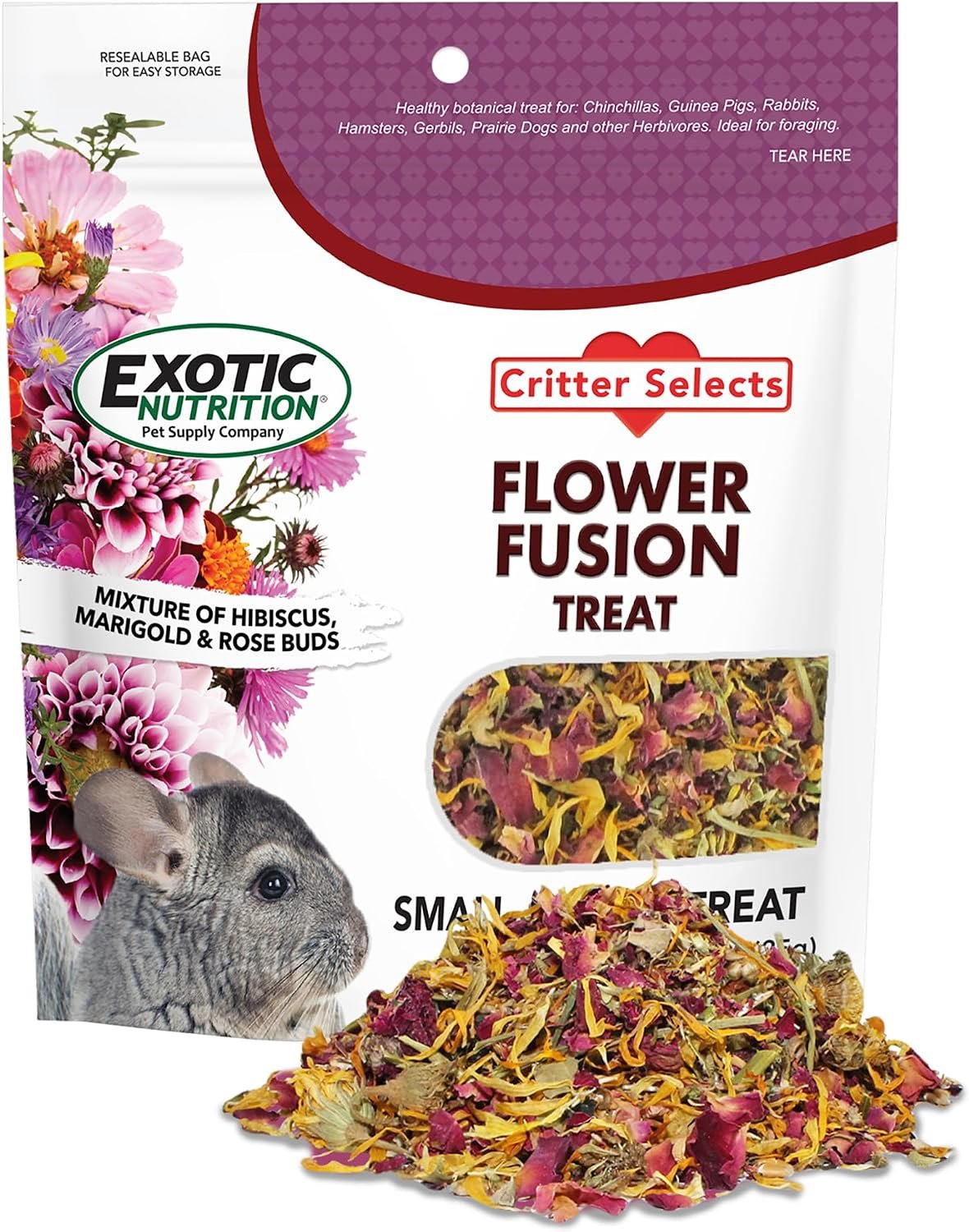 Flower Fusion Treat (1/2 lb) – Healthy Natural Dried Flower Herbivore Treat – Chinchillas, Guinea Pigs, Rabbits, Prairie Dogs, Degus, Hamsters, Rats, Squirrels, Sugar Gliders & Other Small Pets