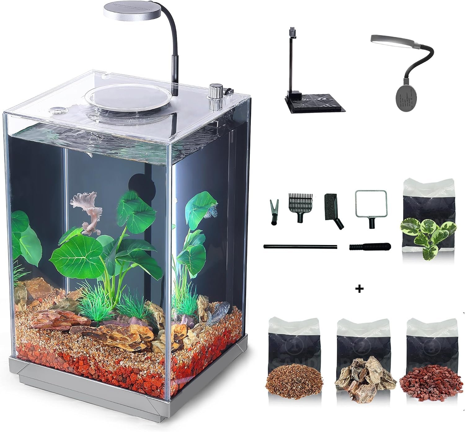 3 Gallon Fish Tank Hidden Bottom Filter Betta Tall Aquarium