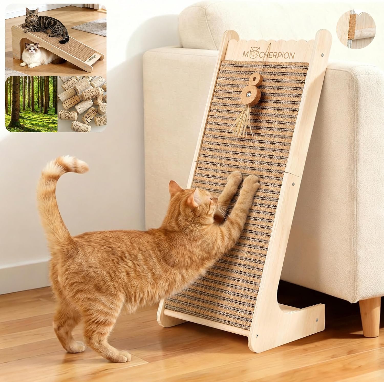 Cork Cat Scratching Cardboard-Cat Scratch Pad for Indoor-Scratcher Post Toy