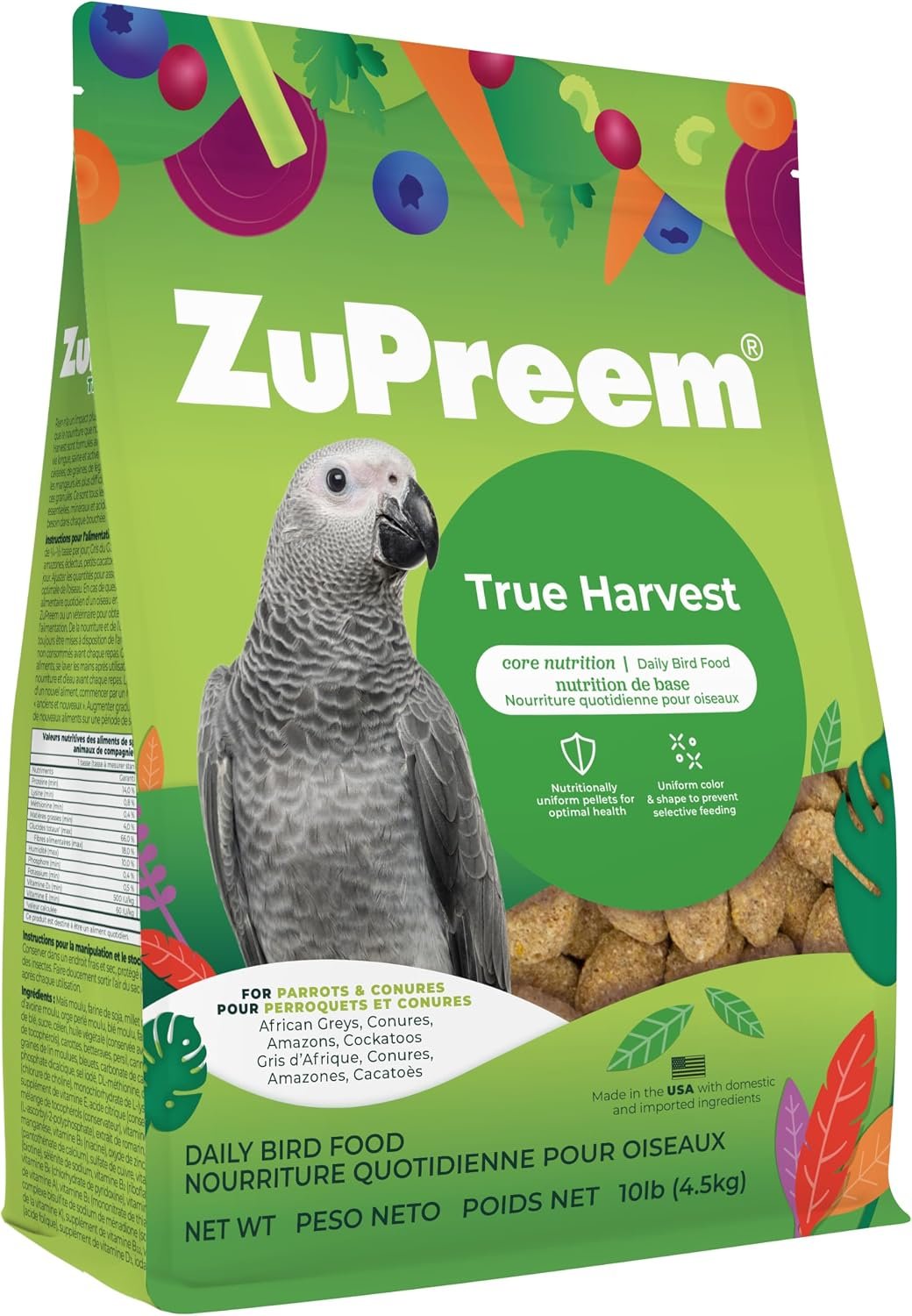 ZuPreem True Harvest Parrot & Conure Food, Uniform Bird Food, M/L, 10 lb