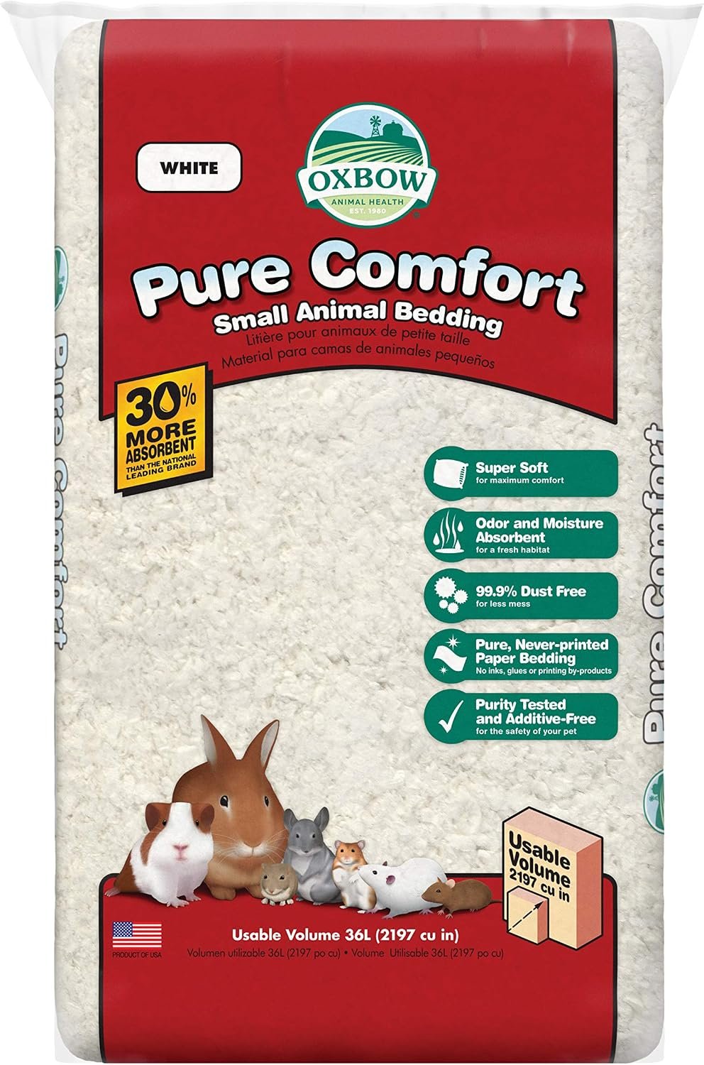 Oxbow Small Animal Bedding, Hamster, Guinea Pig, Rabbit, White, USA, 36 L