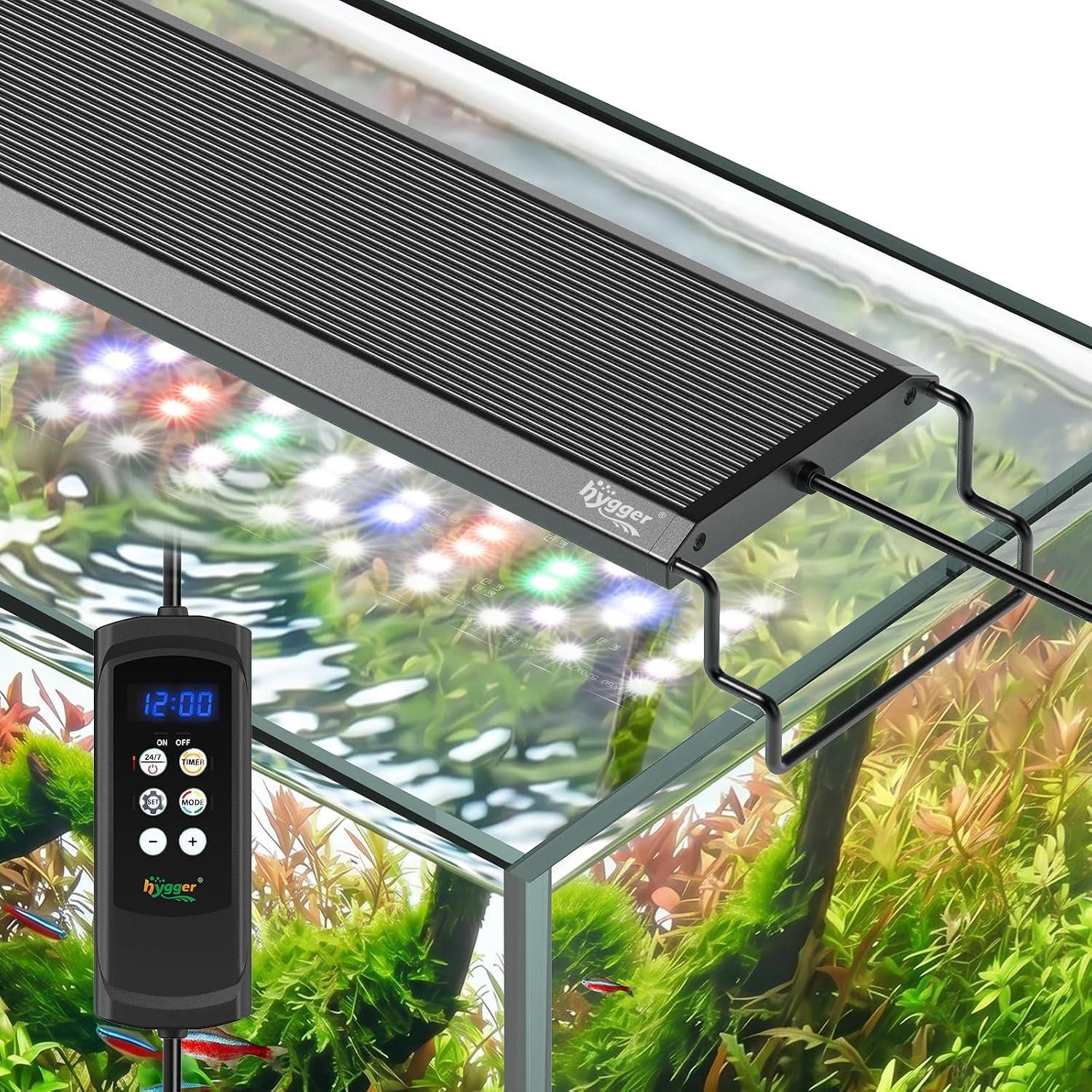 hygger Aquarium Light, 20W Full Spectrum Fish Tank LED Light, 24/7 Remote Control Adjustable Timer, Brightness and Color, Extendable Bracket, Power-Off Memory Plant Growth Lamp, Fits 12-18 Inch Tank