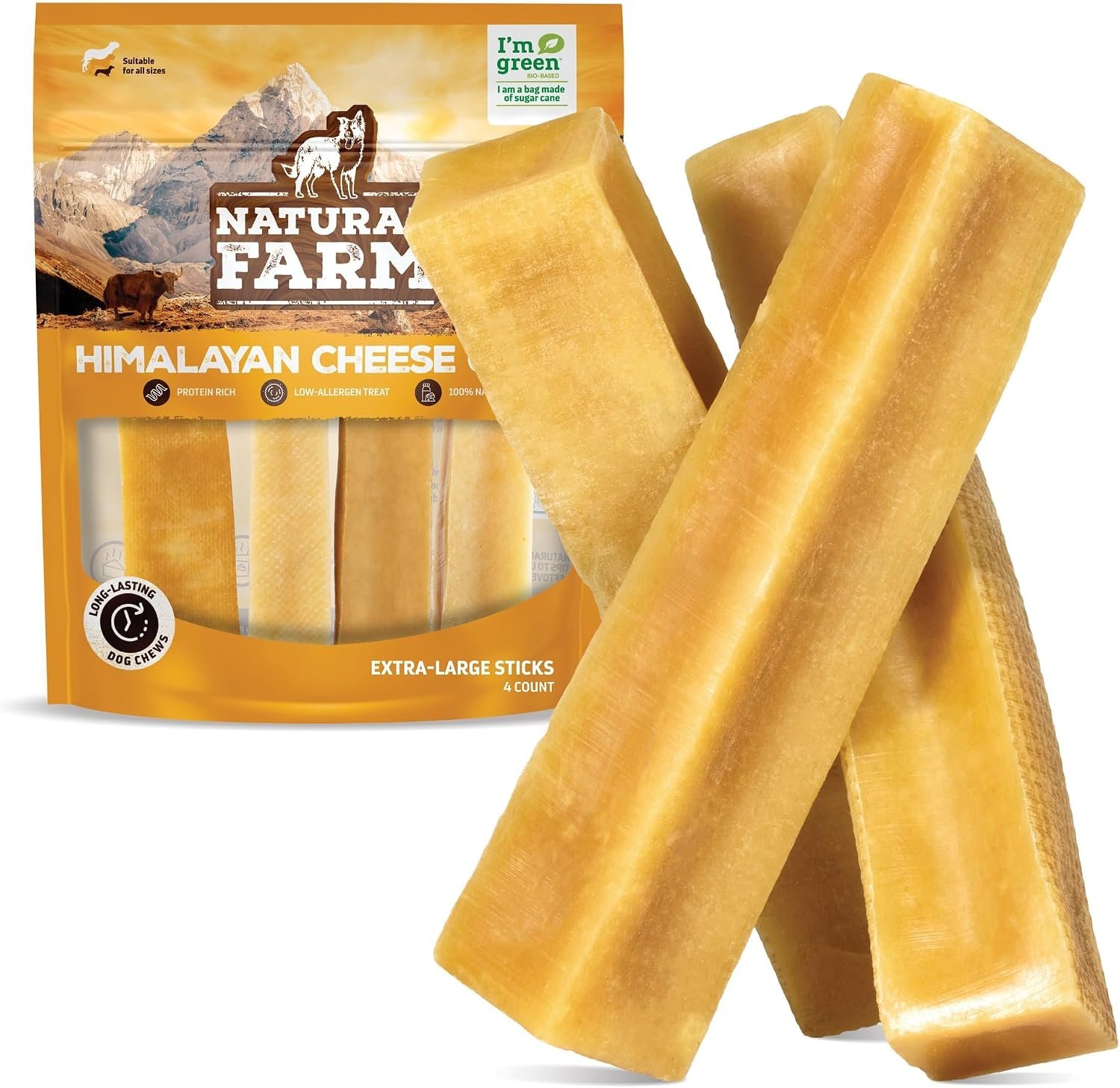 Natural Farm Yak Cheese Himalayan Chews, Yak Chews, X-Large Size, 4 Bones
