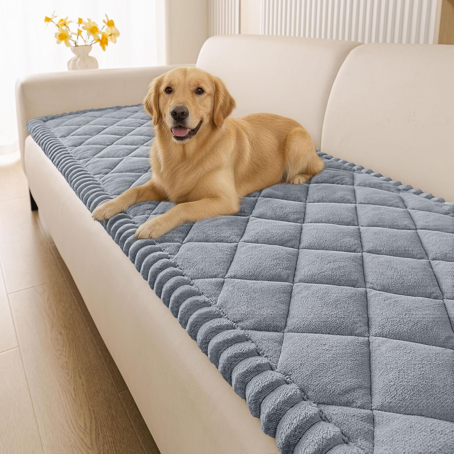 Smiry Non Slip Couch Cover for Dogs, Fuzzy Plush Pet Sofa Protector