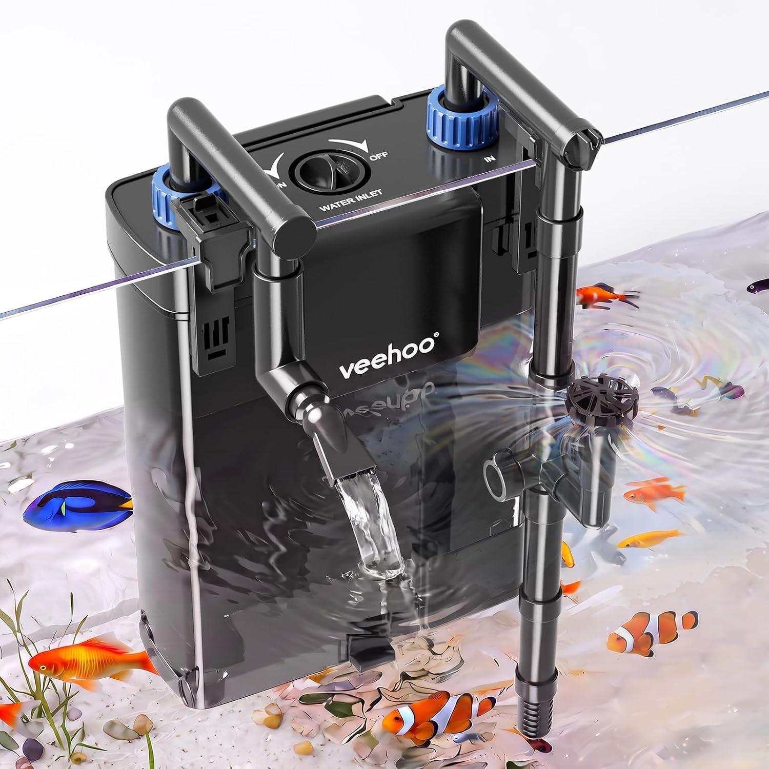 Veehoo Hang on Back Aquarium Filter with One-Touch Drain for Tank 3-10 Gal