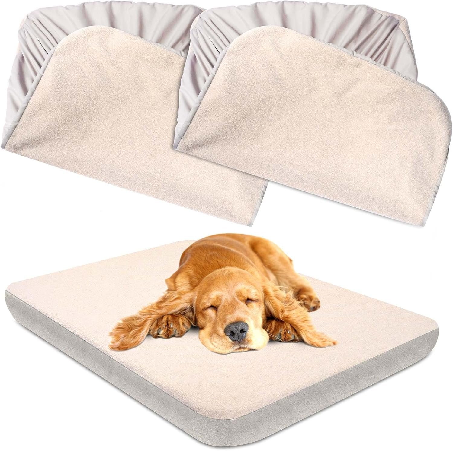 Dog Bed Covers Replacement Washable 100% Waterproof Dog Bed Sheets, Soft & Noiseless Pet Bed Cover, 2 Pack, 30″ x 20″ Beige