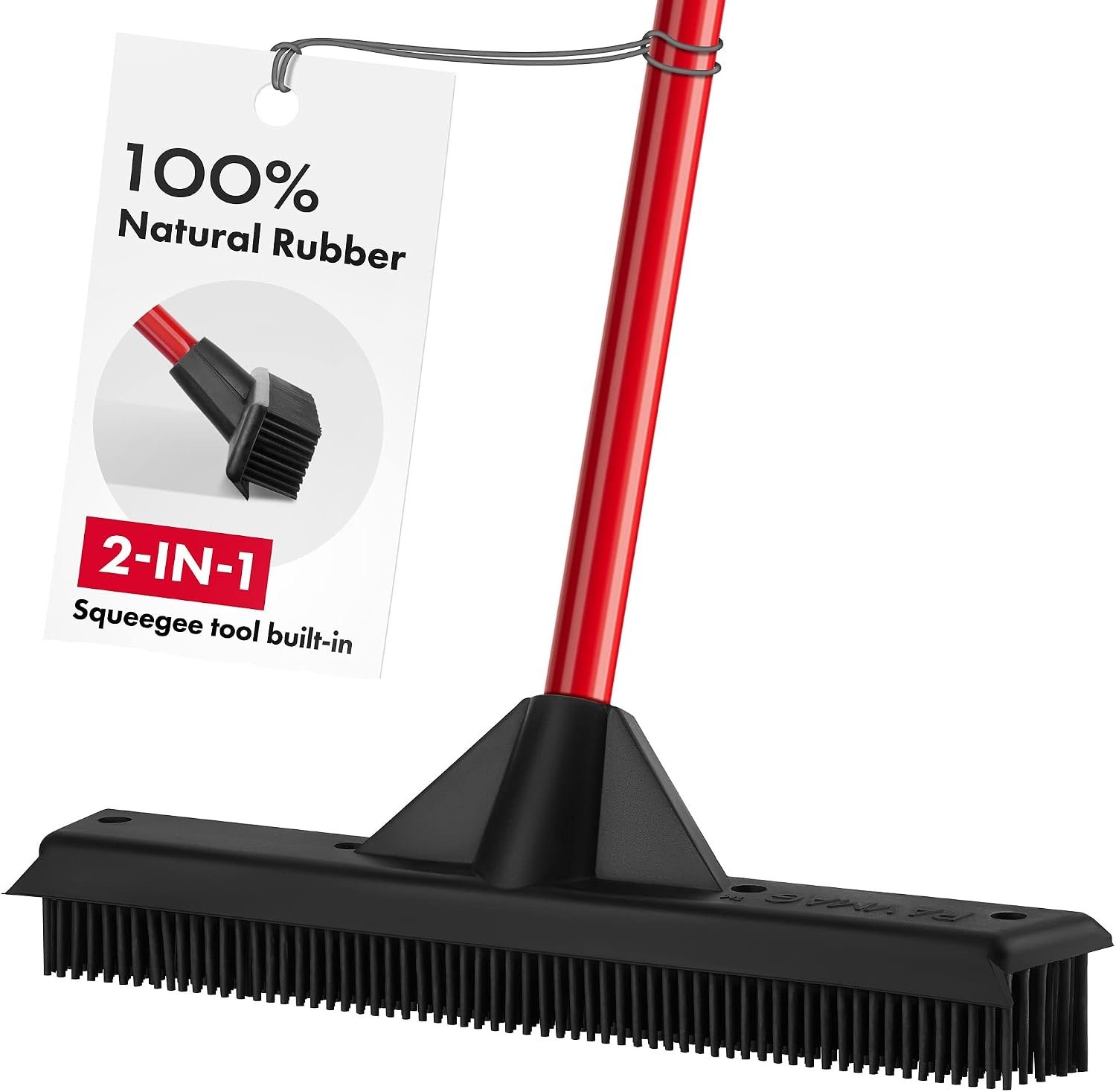 Pet Hair Remover Rubber Broom with Built in Squeegee – Carpet Rake for Pet Hair Removal on Hardwood Floor, Carpet & Tile – Picks Up More Dust & Debris – Rinse to Clean