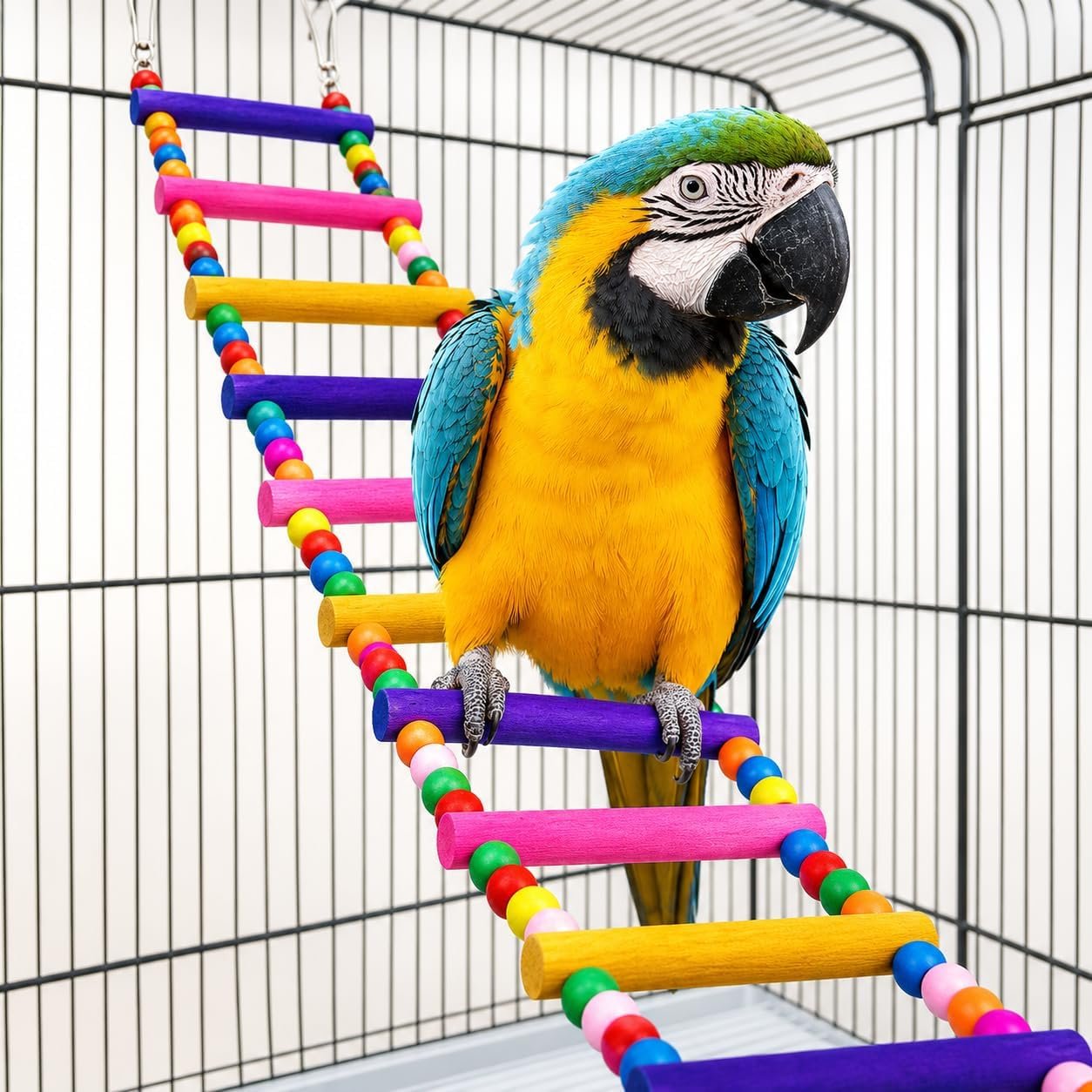Flexible Wooden Bird Ladder Bridge for Cages, 10 in, 4 Steps