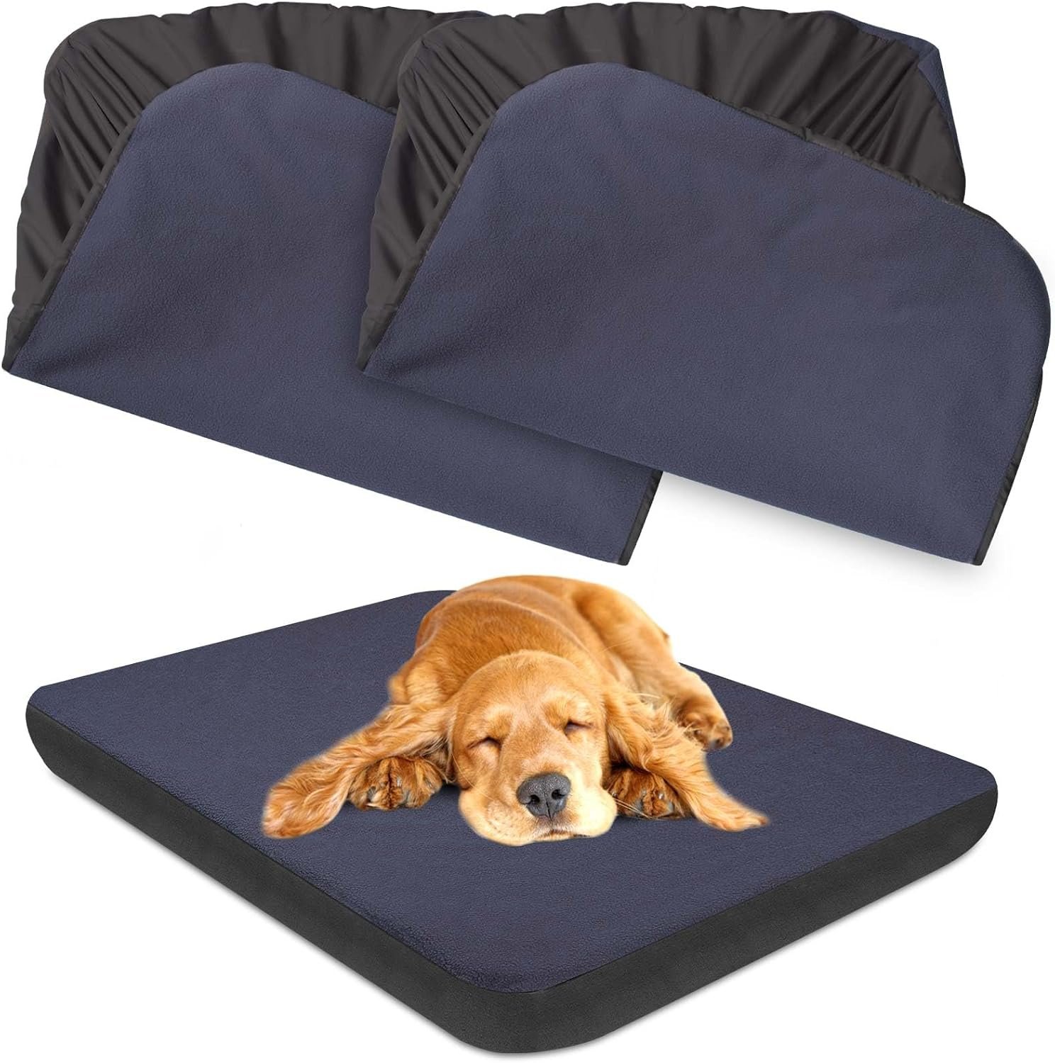 Dog Bed Covers Replacement Washable 100% Waterproof Dog Bed Sheets, Soft & Noiseless Pet Bed Cover, 2 Pack, 36″ x 23″ Blue