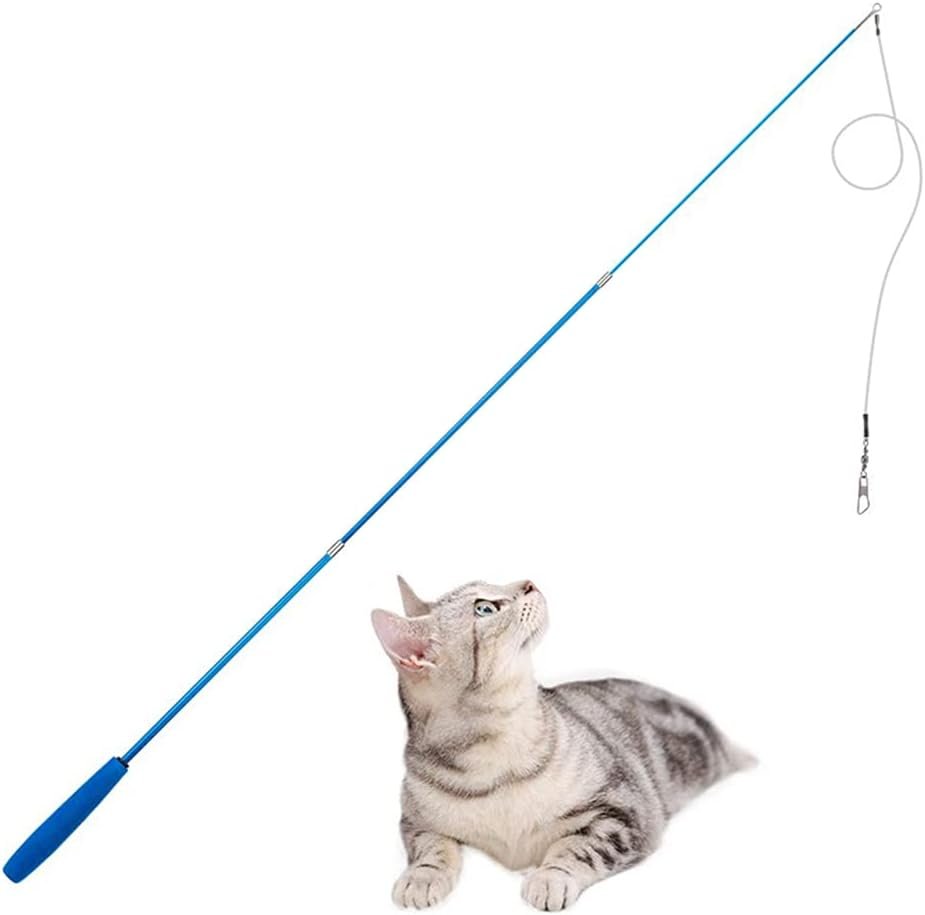 KABB Retractable Cat Wand, Interactive Catcher Teaser Cat Toy 3-Section Teaser Cat Wand Fishing Pole Toy Exerciser for Cat and Kitten (Not Include Replacement)