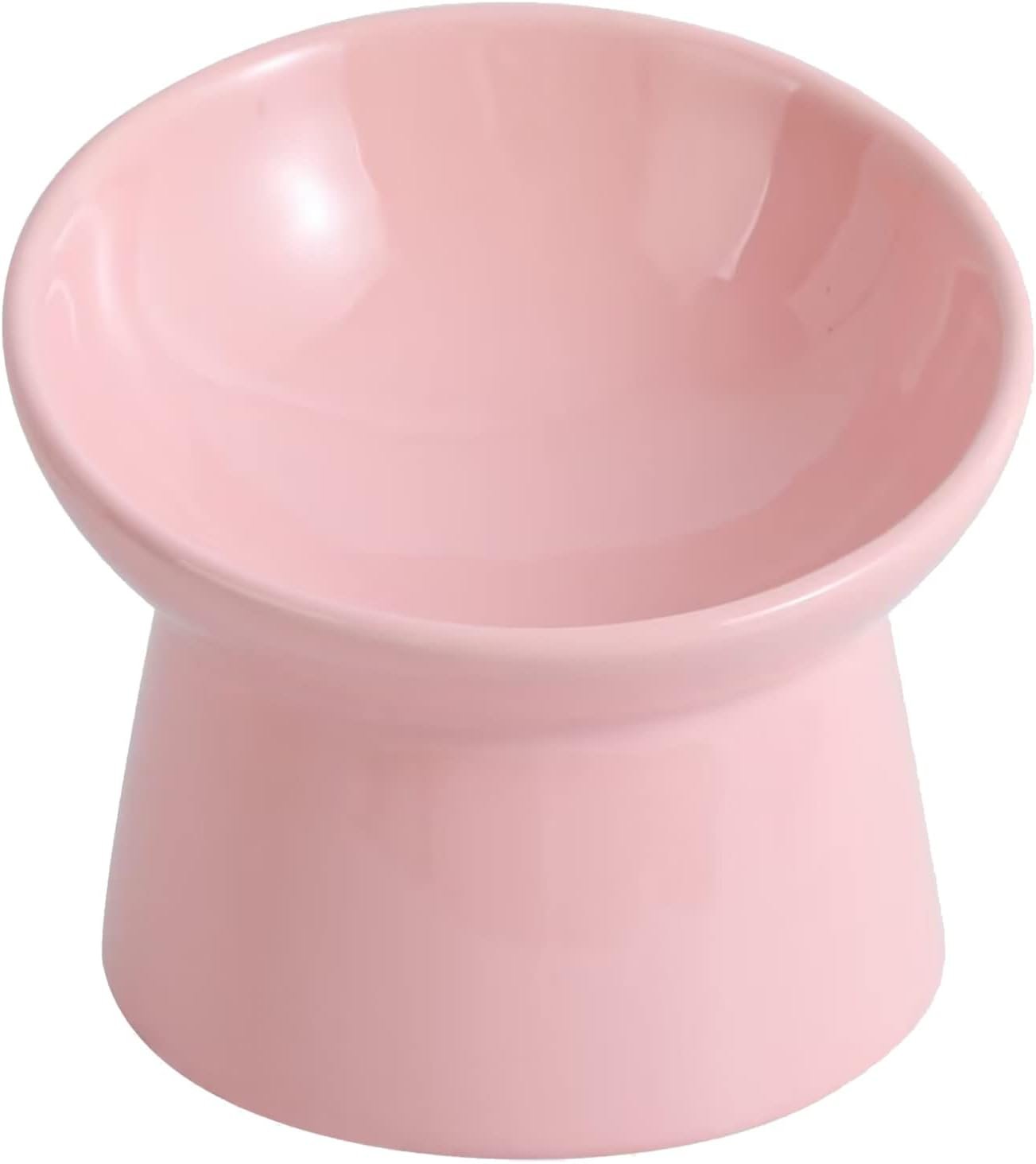Raised Ceramic Cat Food Bowl – Elevated Base, Tilted, Anti Vomit – Whisker Friendly Shallow Wide Feeding Bowl – Microwave and Dishwasher Safe