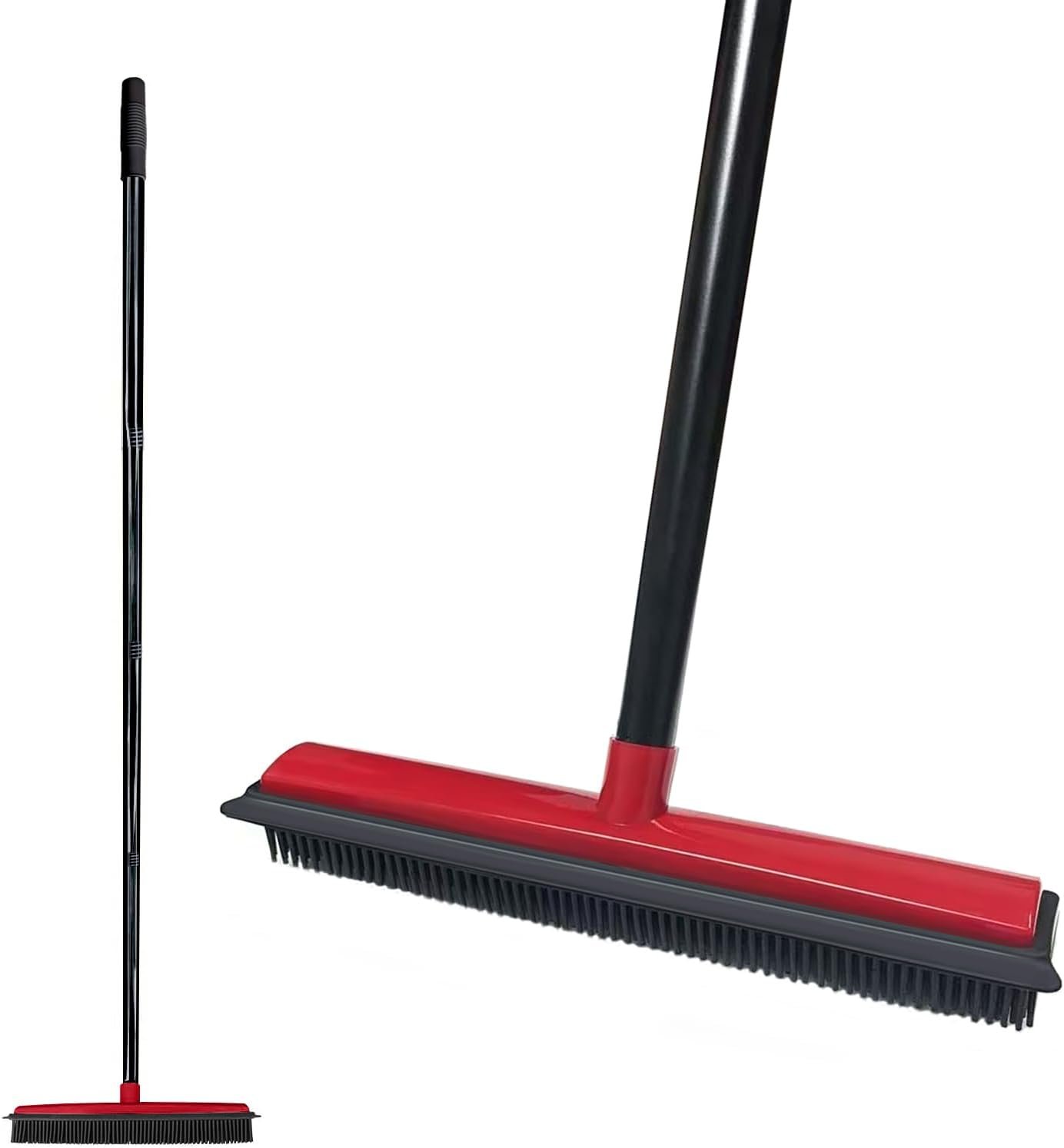50″ Carpet Rake Pet Hair Removal, Rubber Broom with Built-in Squeegee, Red
