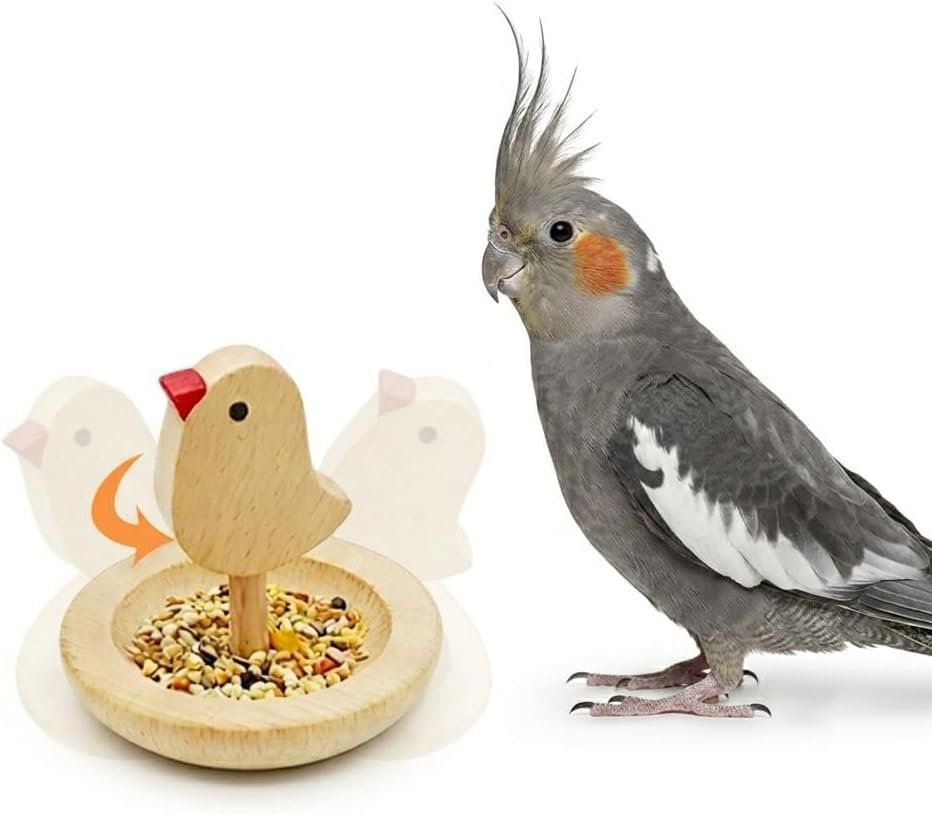 Wobble-Action Wooden Bird Toy – Interactive Foraging Puzzle for Mental Stimulation – Natural Beech Wood Slow Feeder for Parakeet, Cockatiel, Lovebird – Small Bird Cage Enrichment (2.4″)