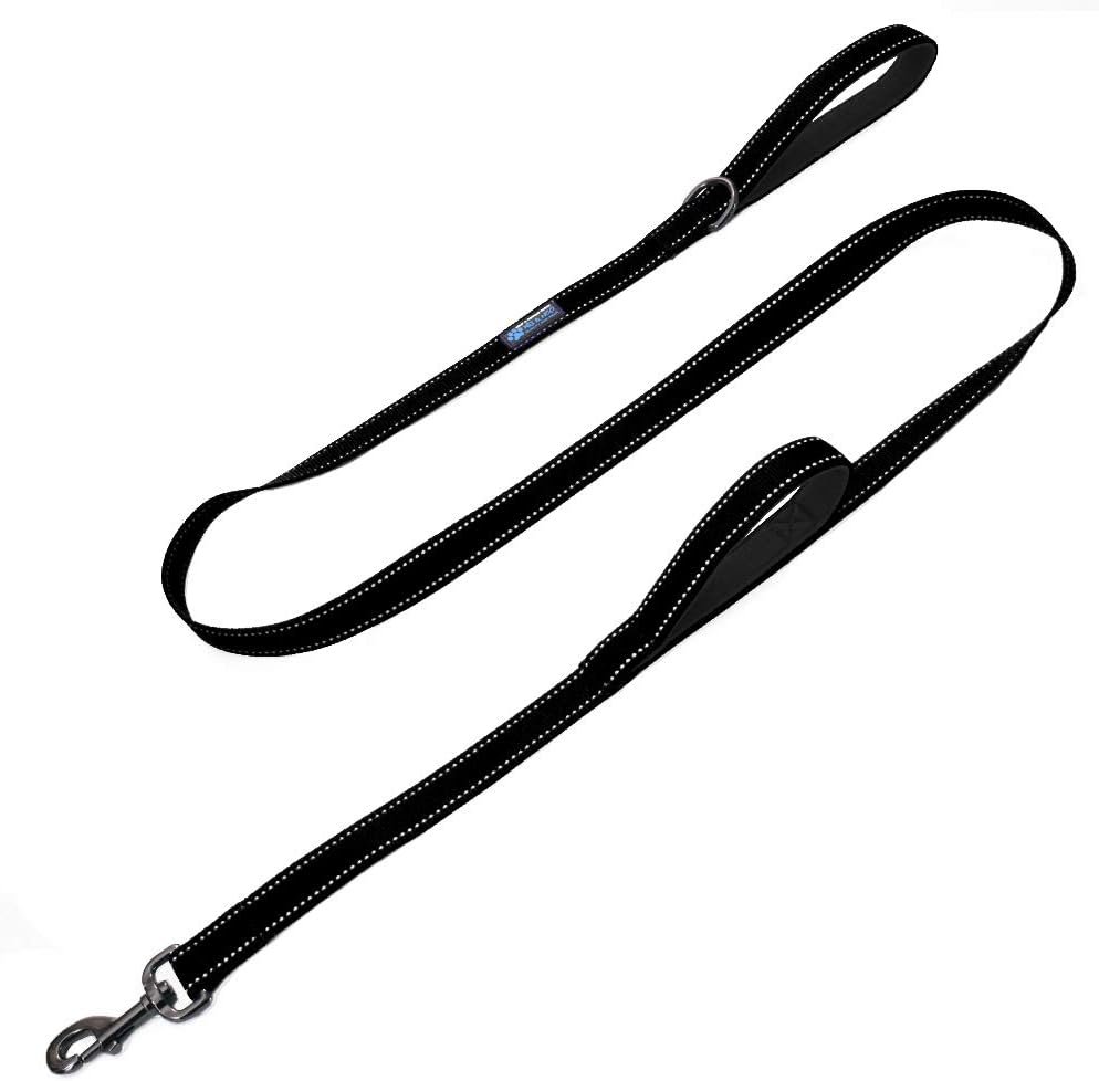 Max and Neo Double Handle Traffic Dog Leash – Reflective, Donates to Dog Rescue (Black, 6 FT)