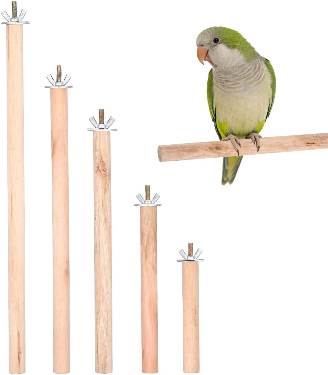 5pcs Wood Bird Perches, Parrot Cage Stand Pole Natural Wood Pet Bird Perch Stick Climbing Branch Rod Parrot Grinding Toy Platform Habitat Accessories for Cockatiels Parakeet (10+15+20+25+30 CM)