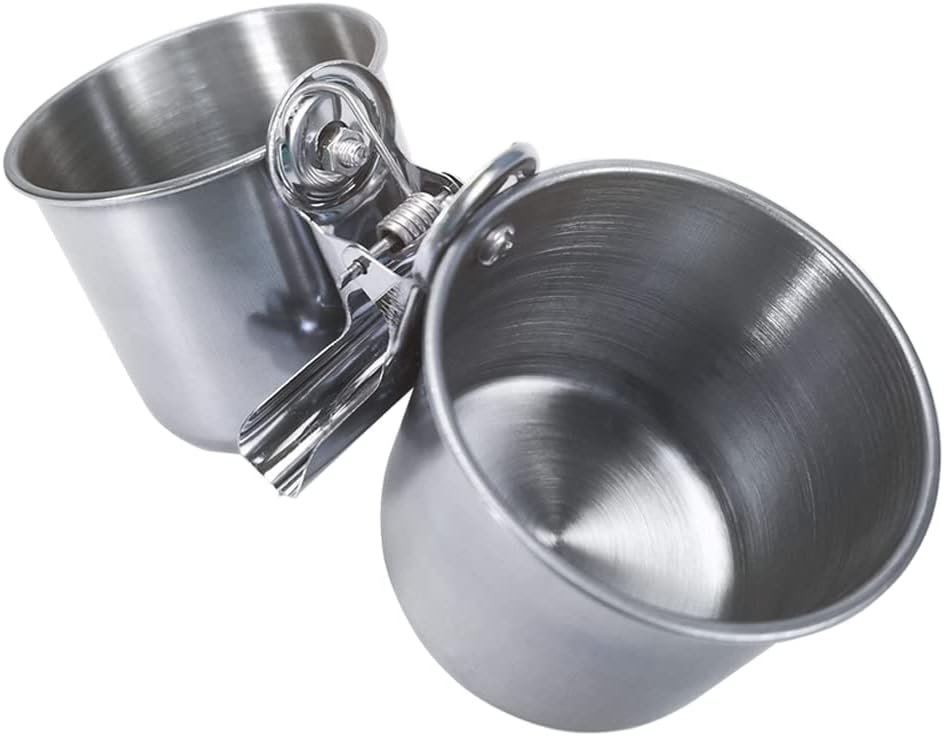 Texsens Bird Feeding Cups – Parrot Food Dish Stainless Steel Parrot Feeders Water Cage Bowls with Clamp Holder for Parakeet African Greys Conure Cockatiels Budgies Chinchilla Small Animal