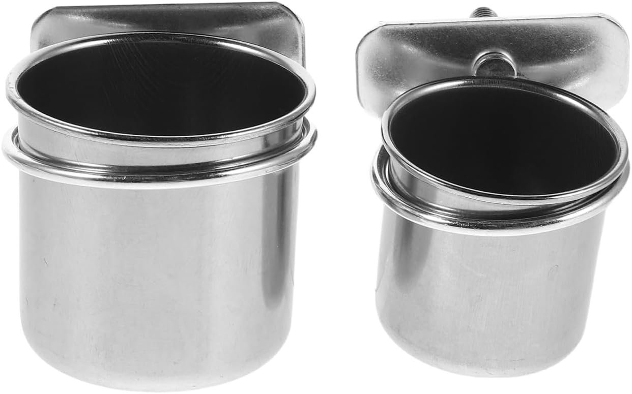 2Pcs Stainless Steel Parrot Feeding Cup with Clamp Holder for Cage